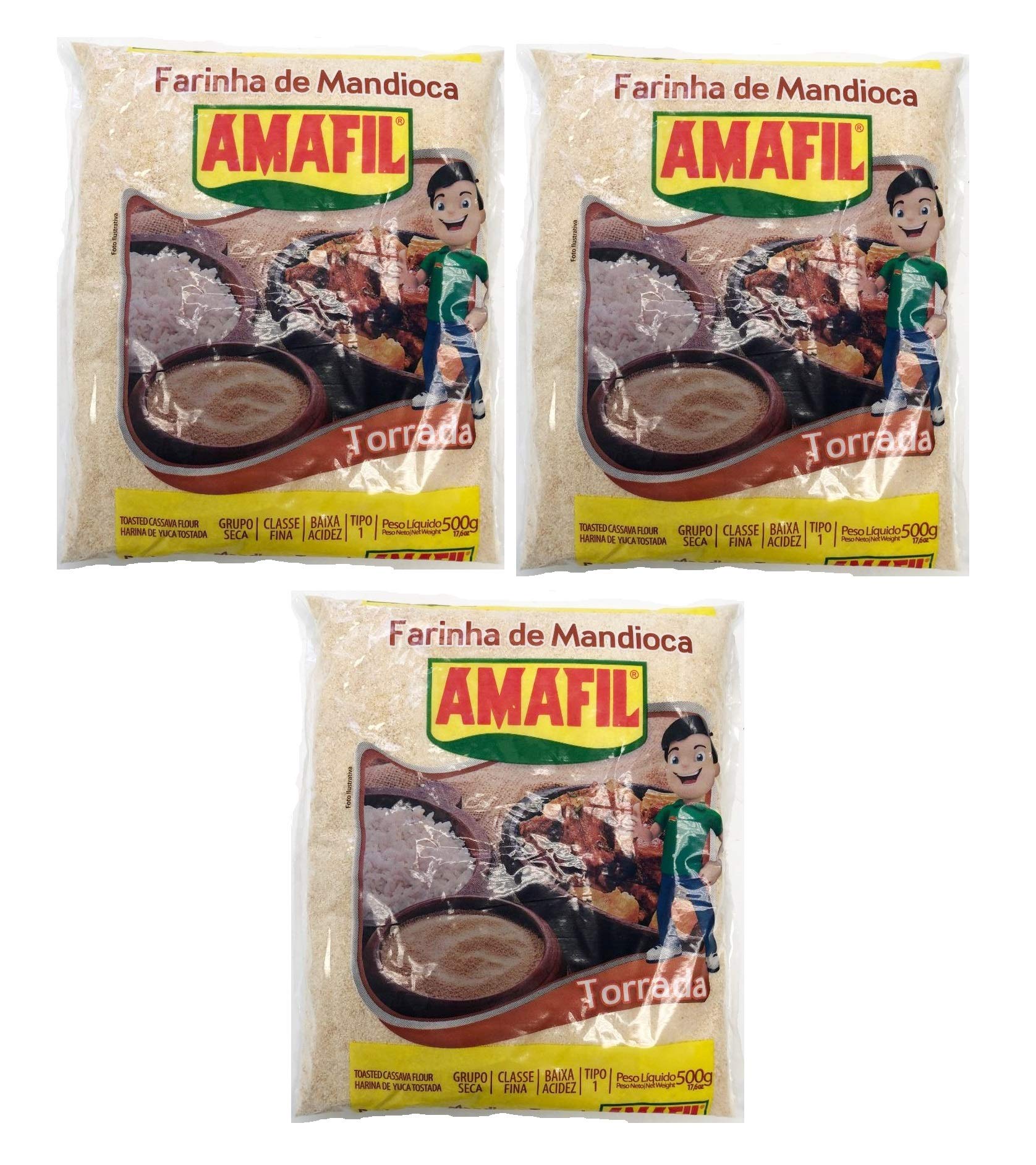 Amafil - Toasted Cassava Flour - 35.2 OZ - 17.64 Oz (PACK OF 03) | Farinha de Mandioca Torrada - 500g