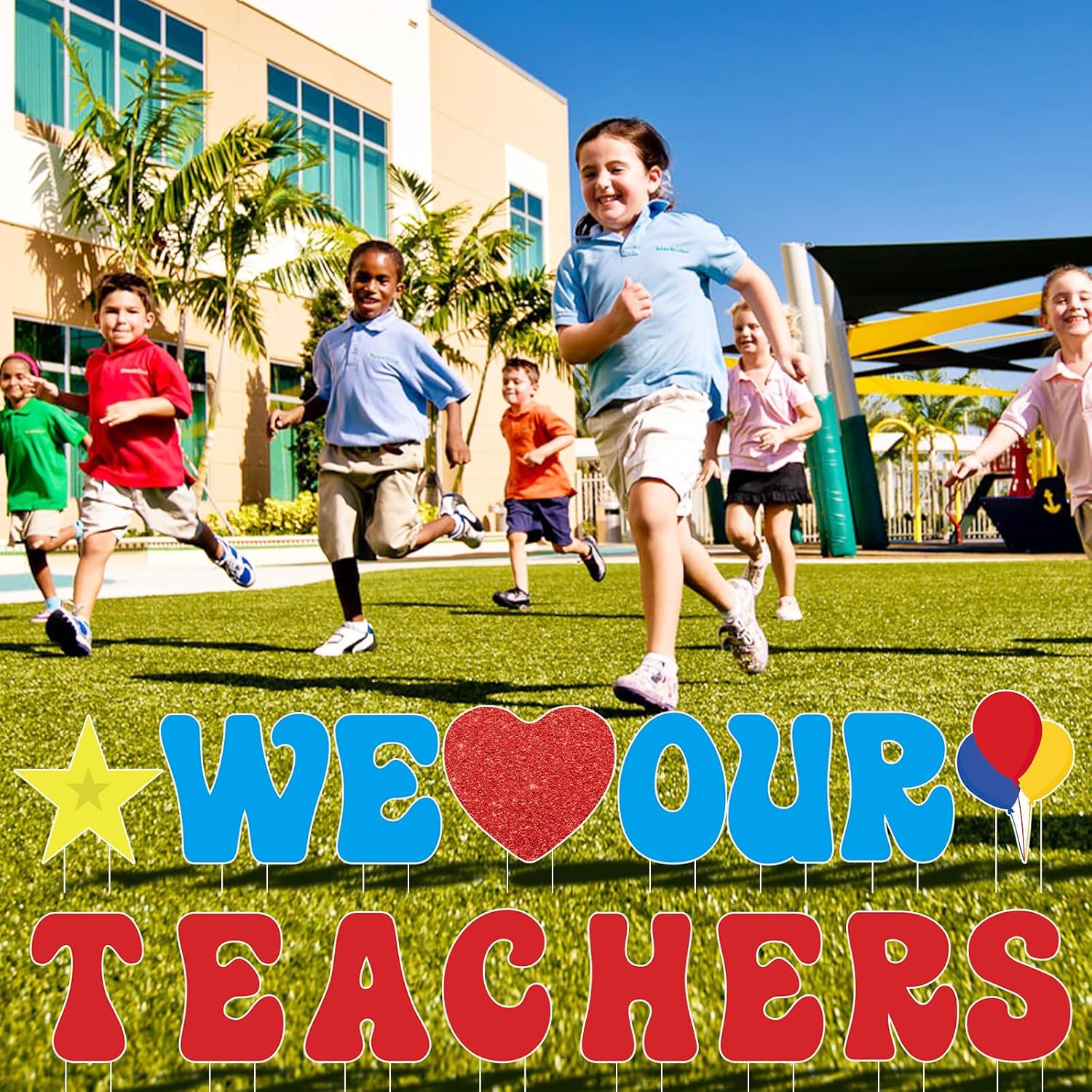 Teacher Appreciation Decorations Yard Signs 16 Pcs with Stakes Thank You Teachers Party Supplies We Love Our Teachers Star Balloon Decor for Indoor Outdoor School Lawn, Garden, Home Decor