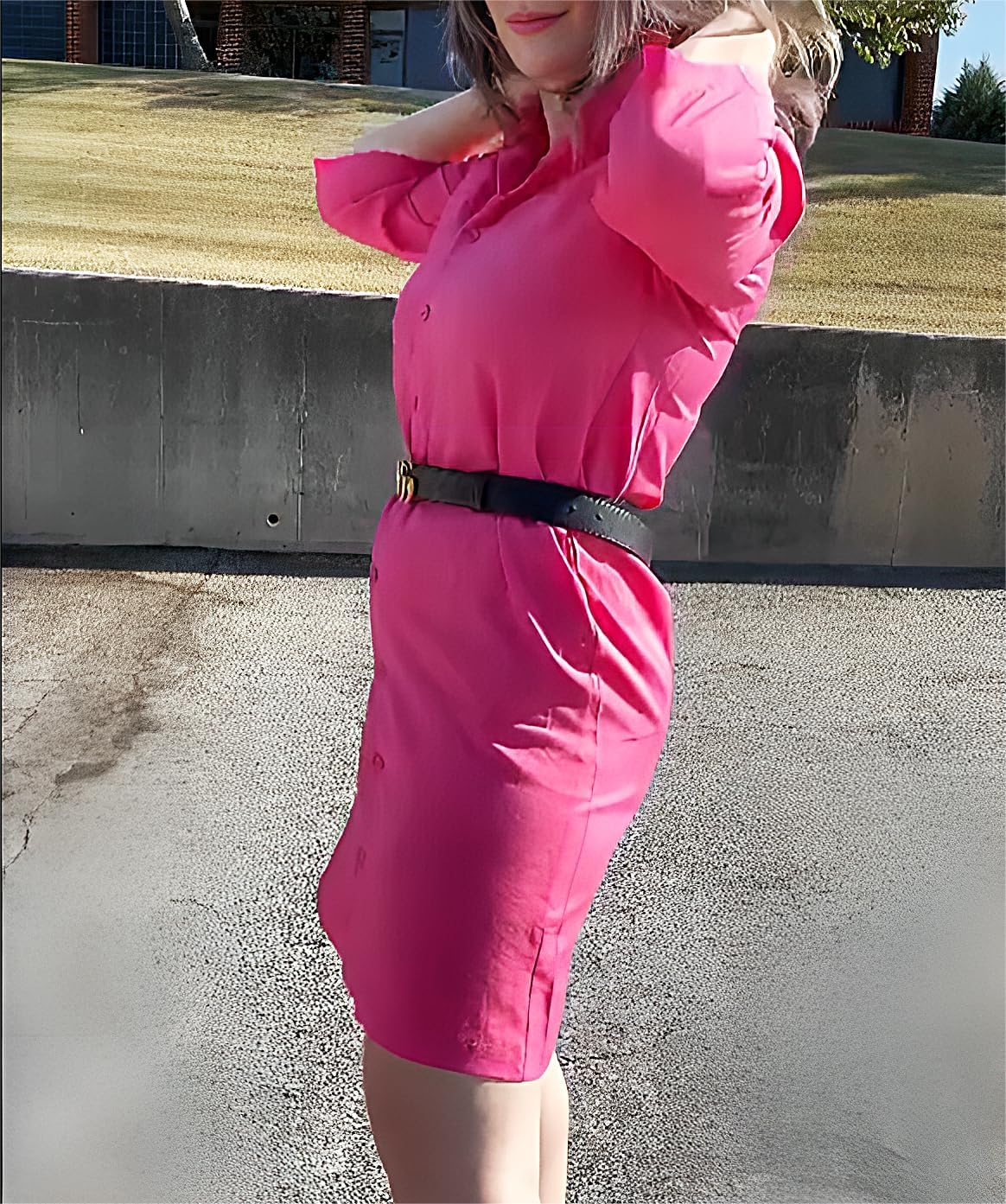 Fronage Women's Summer Midi Shirt Dresses Button Down 1/2 Sleeve Lapel Casual Cotton Linen Dress - Image 4