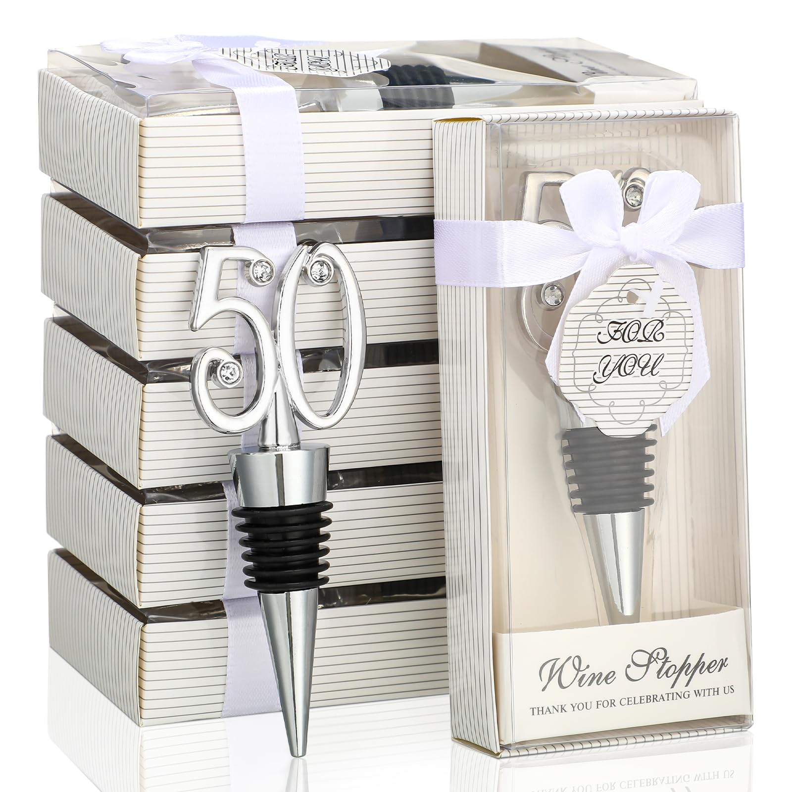 Uiifan 12 Pcs Wedding 50th Wine Cork Wine Beer Stopper Champagne Bottle with Gift Box Zinc Alloy Silicone Beverage Bottle Stoppers for Guest Valentine's Day Anniversary Wedding Birthday Gifts