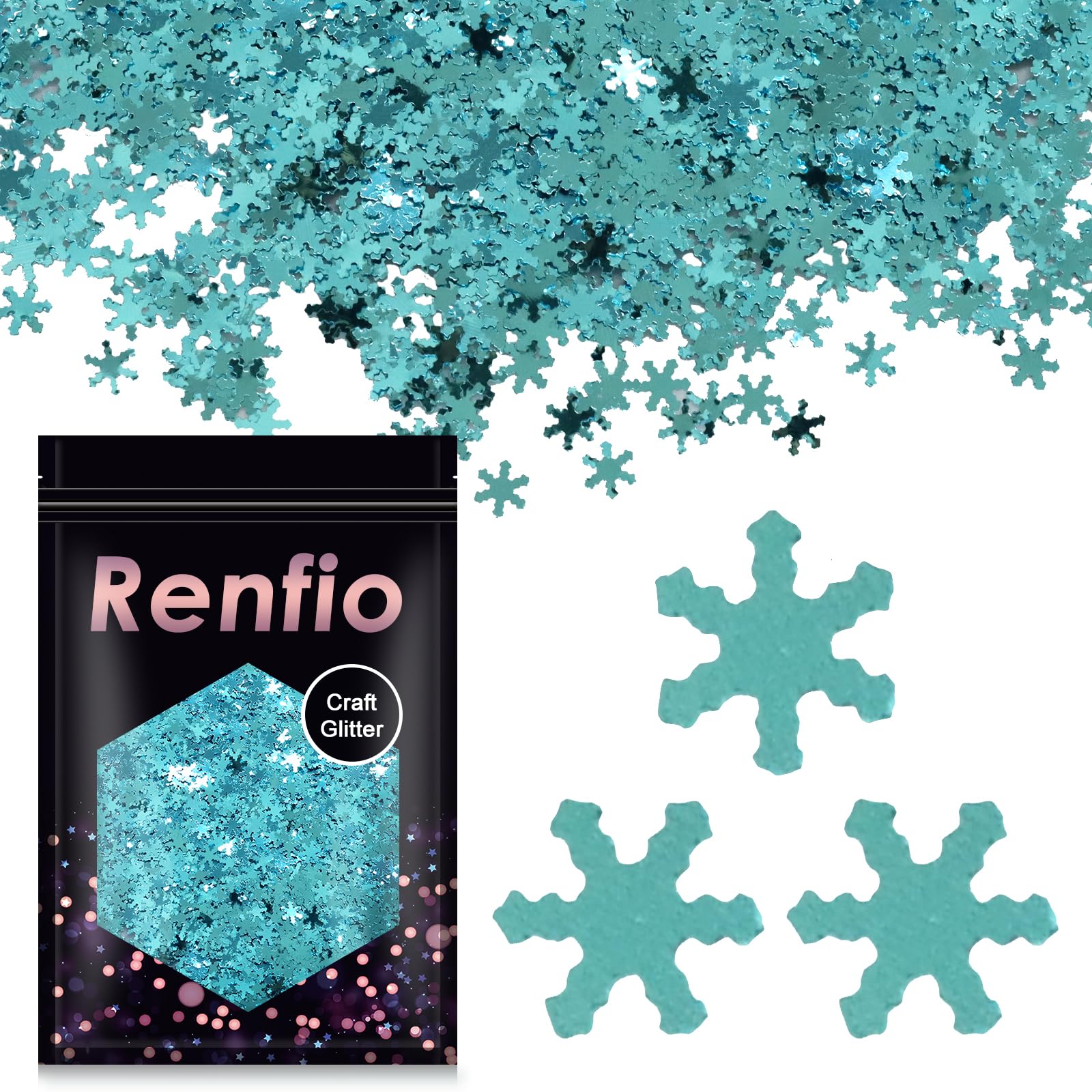 Renfio Snowflake Glitter, 1.75 Oz/50g Snow Flakes Confetti Glitters, Snowflake Decorations Snowflakes Shape Sequin Chunky Glitter for Resin Nail Art