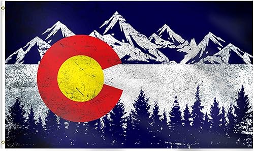 Banderas de montaña con bandera de Colorado de 3 x 5 pies, banderas de Colorado C, cabecera de lona de montaña vintage de poliéster para decoración