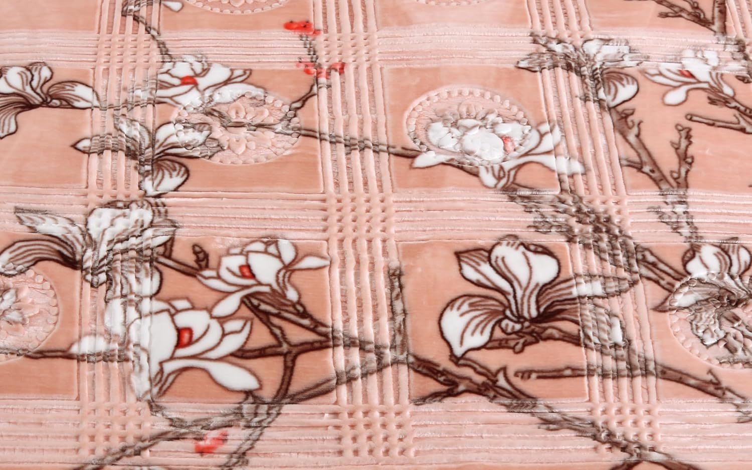 Nestl 12 Lbs Velvet Fleece Blanket for Winter - 2 Ply Heavy & Warm Korean Style Bed Blanket - Reversible Printed Raschel King Size Blanket - Wrinkle & Fade Resistant - 87 x 94 Inches - Peach - Image 5