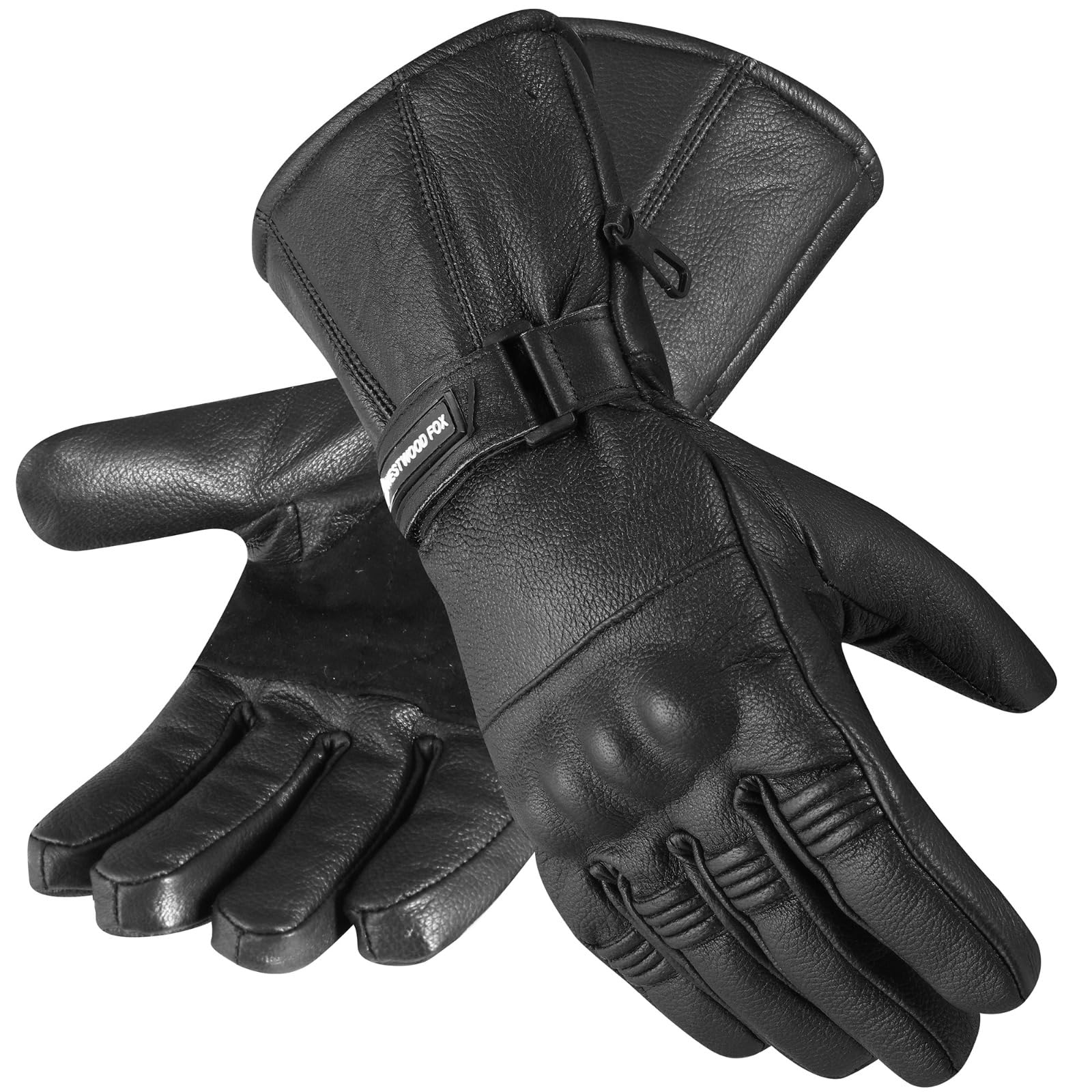 WESTWOOD FOXMotorcycle Gloves for Men & Women, Black Leather Touchscreen Riding Gloves with Joint Guard, Windproof & Thermal for Cold Weather Motorcycling, BMX, ATV, MTB