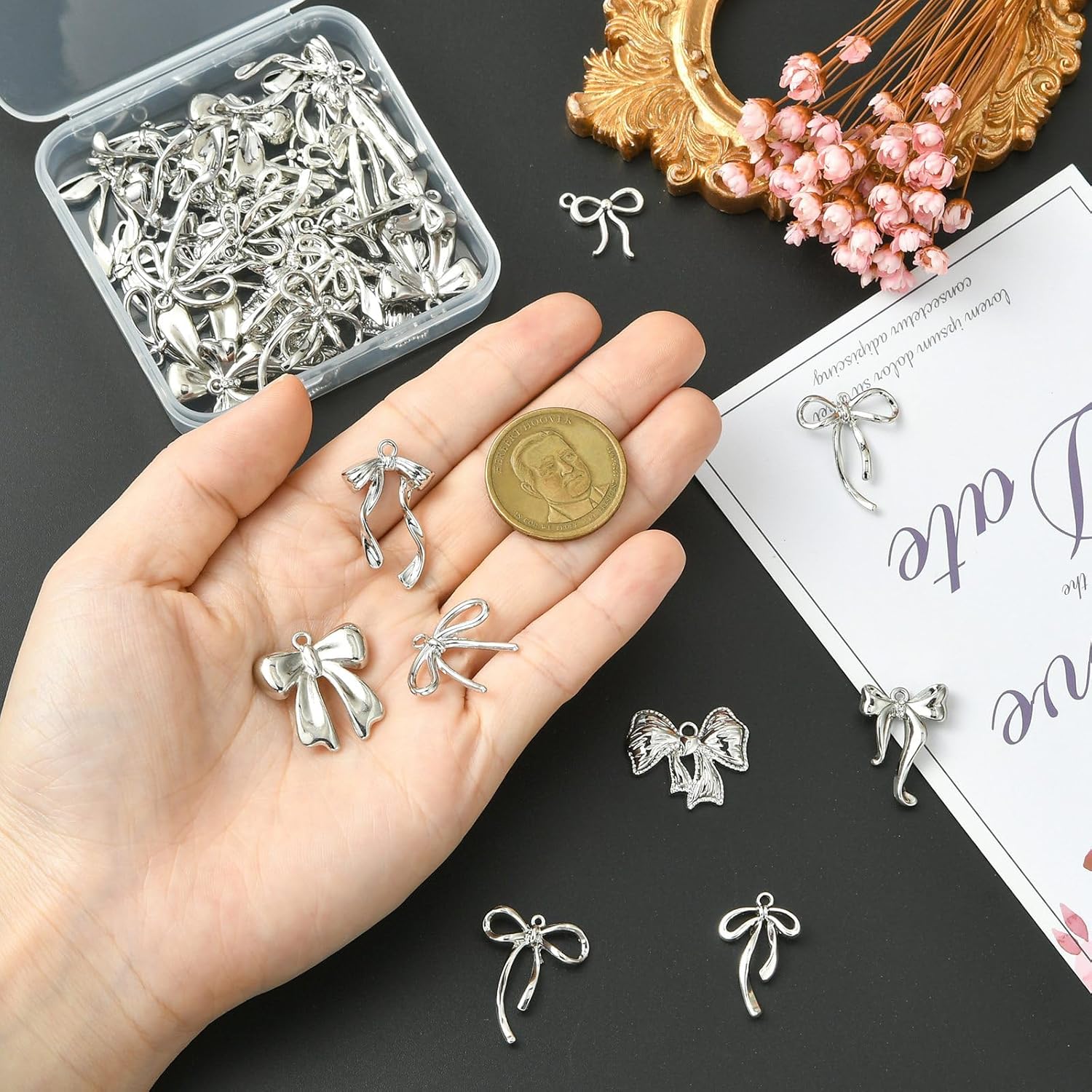DanLingJewelry 40Pcs 10 Styles Platinum Color Alloy Bowknot Pendants Cute Butterfly Bow Charms for DIY Necklace Bracelet Earrings Jewelry Making - Image 6