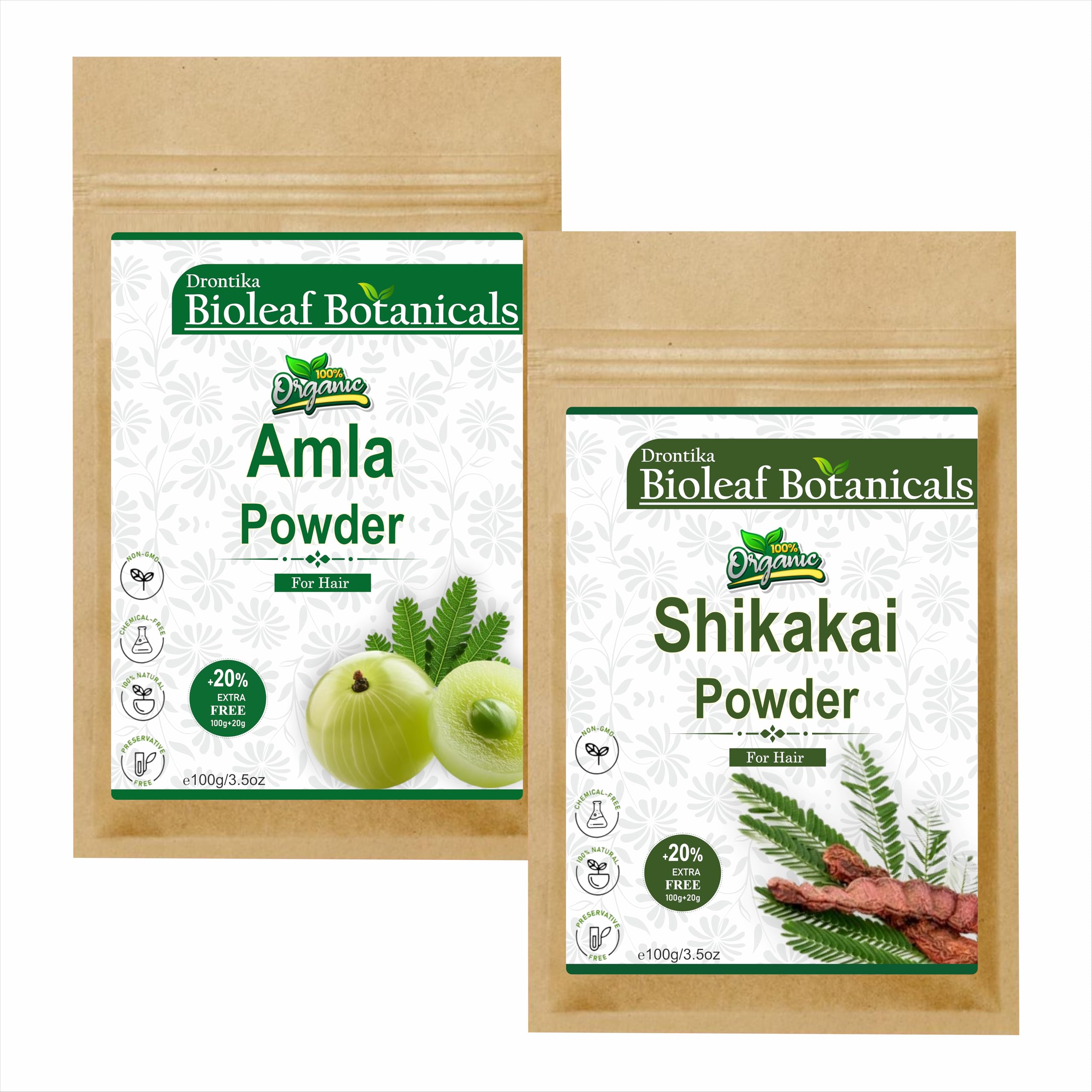 drontika wild & pure Drontika Bioleaf Botanicals 100% Organic Shikakai & Amla Powder (100g+100g=200g)-picture-30