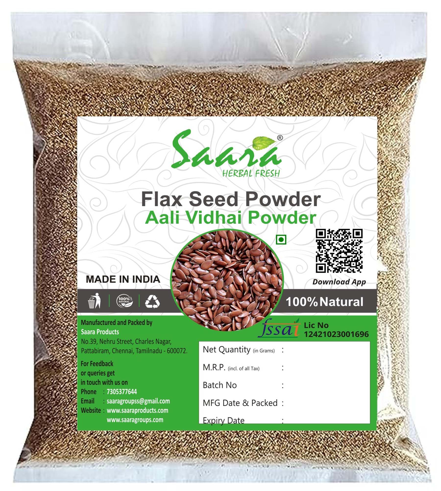 Saara HERBAL FRESH Flax Seed Powder, Aali Vidhai, Alsi, Linseed Powder, Good For Hair, Skin Care, Daily Diet (Pack Of 1 X 50 Gram) (B0CWD6JDVZ) Amazon Price History, Amazon Price Tracker