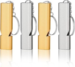 4 Pcs Survival Whistle Key Chain Double Tubes Aluminum Emergency Whistle Camping Signal Whistles Loud for Safety Lifeguard Exploration for Women Men