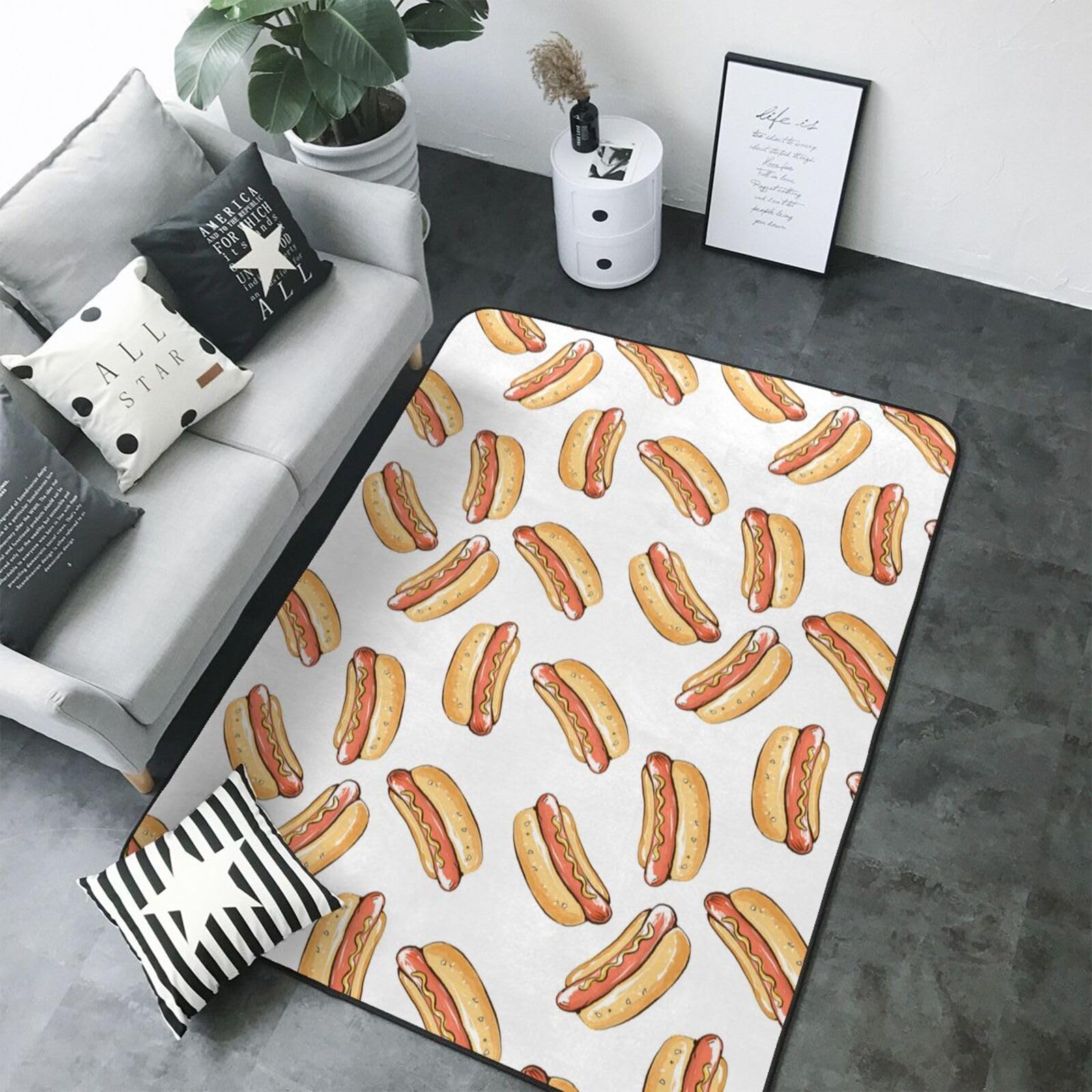 Tapis lavable motif hot-dog pour chambre enfant douce