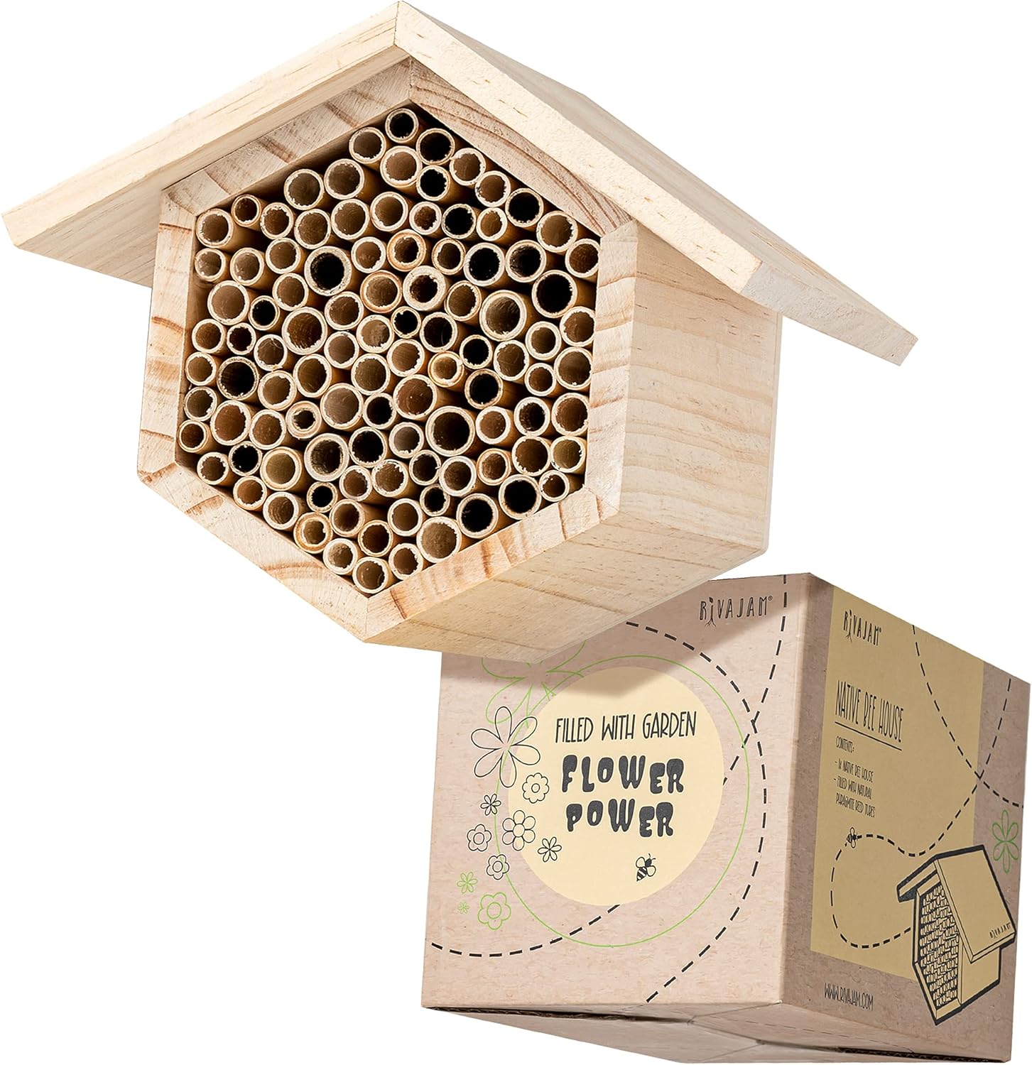 Phragmite Reed Wax Coated Mason Bee House Plus 75 Piece Refill Pack of Phragmite Reeds