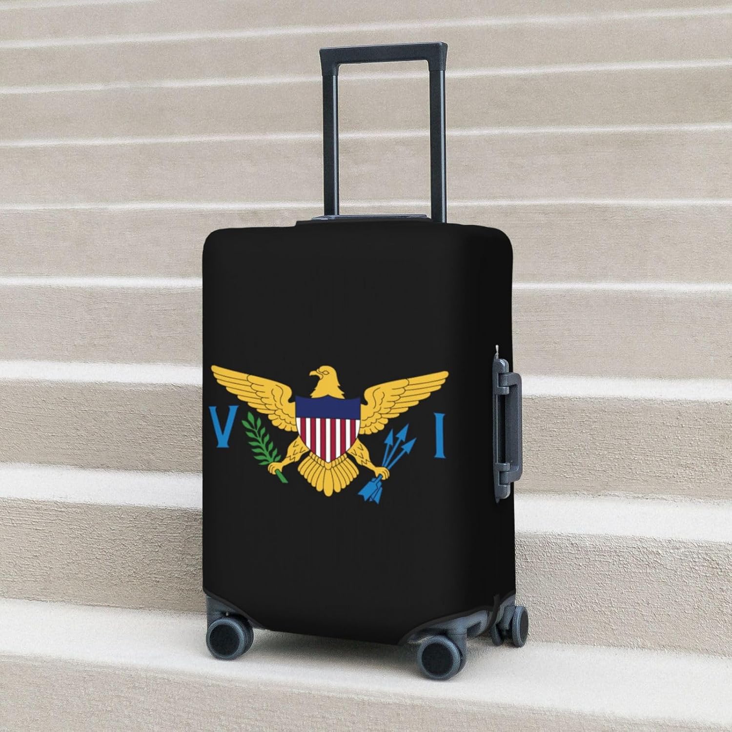 EROVE Us Virgin Islands Flag Travel Luggage Cover Suitcase Protector Fits 18-32 Inch Luggage, Large, Black