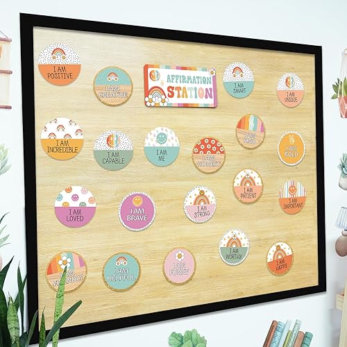 Miniatura 7 de Juego de tablón de anuncios de estación de afirmación retro, decoración de aula positiva, espejo de afirmación para aula, hogar, oficina, pared,