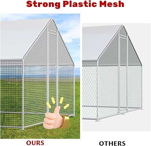 Miniatura 6 de CHIKENCOOP Gallinero de metal grande para 6 a 10 pollos con malla de plástico, cubierta impermeable y anti-UV, recinto prémium para aves de corral