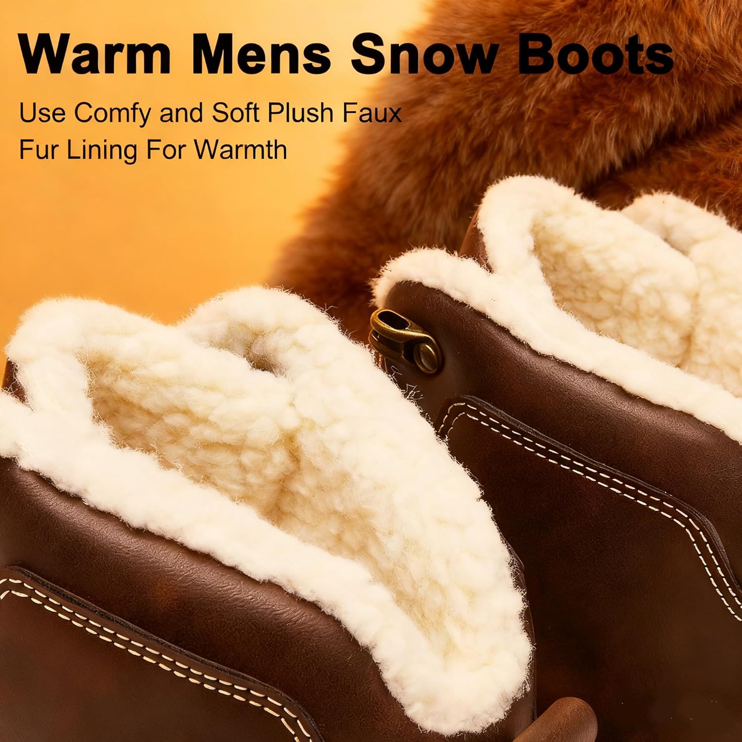 Men's Winter Warm Snow Boots Fur Lined Anti Slip Shoes Fashion Lightweight Water Resistant Non-slip Outdoor Work Ankle Boot - Image 7
