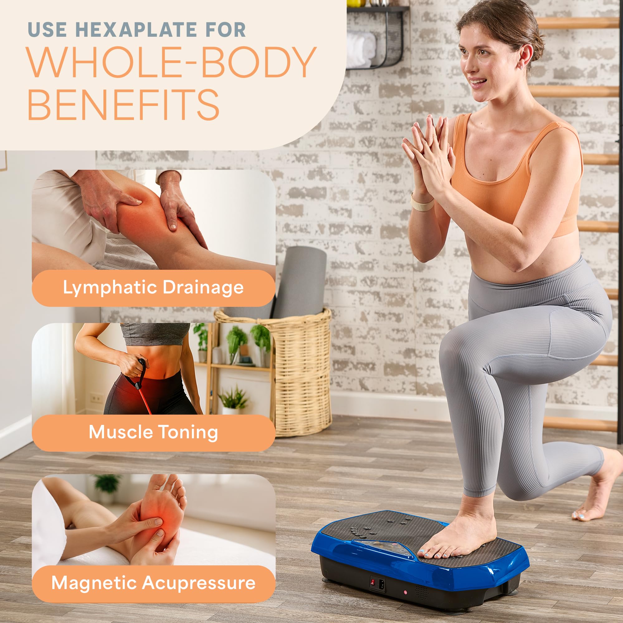 LifePro Blue Hexaplate platforma wibracyjna przyrząd treningowy – trening całego ciała, platforma fitness