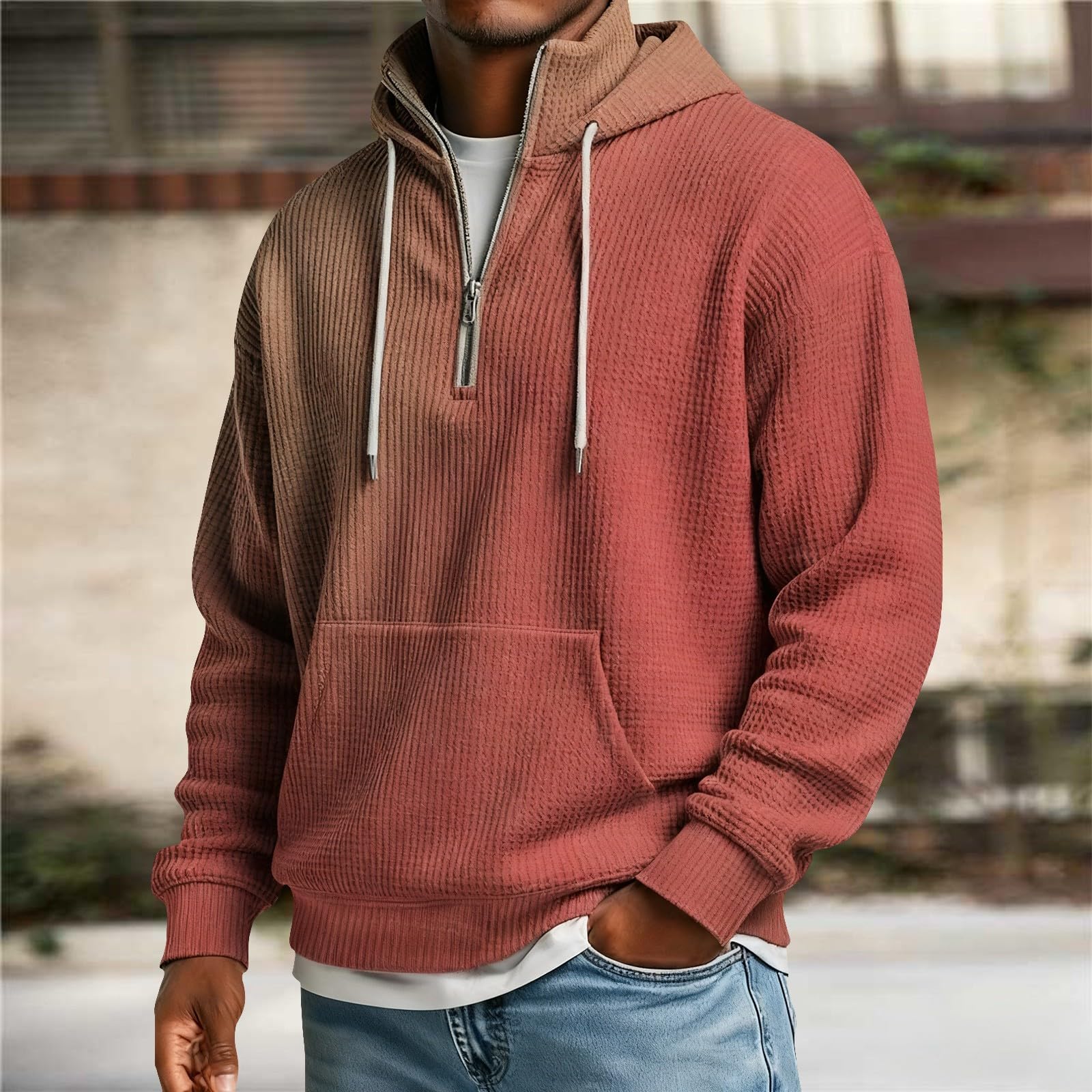 Sudaderas Hombres con Capucha Sudadera De Manga Larga Botones para Hombre, Estilo Casual Otoño E Invierno. Impermeable Hombre (Brick Red, M) Ropa Trabajo Deporte Gimnasio Chaqueta