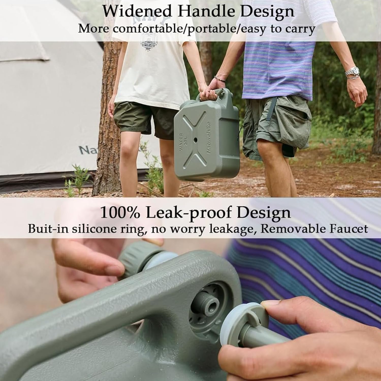 windhike Naturehike 3.17 Gallon Portable Water jug, Camping Water Container with Adjustable Spigot, Food Safe Water Tank, No Leakage Emergency Water Carrier for Camping, Hiking(Green, 3.17Gallon)