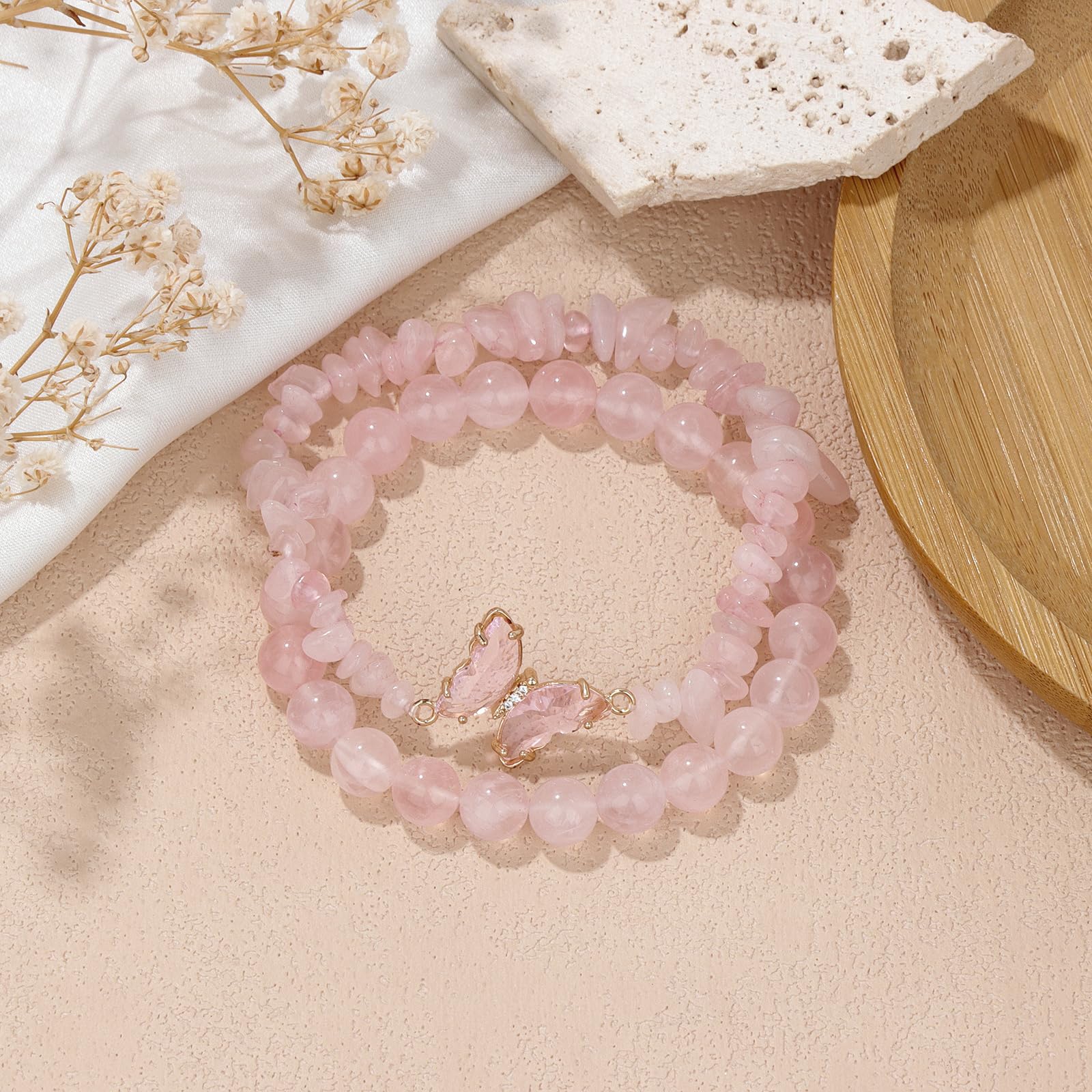 Braccialetto di Ametista per Donna, Braccialetti Anti-ansia con Perline di Ametista, ciondoli a Farfalla, Braccialetti a Strati di Pietre per Donna