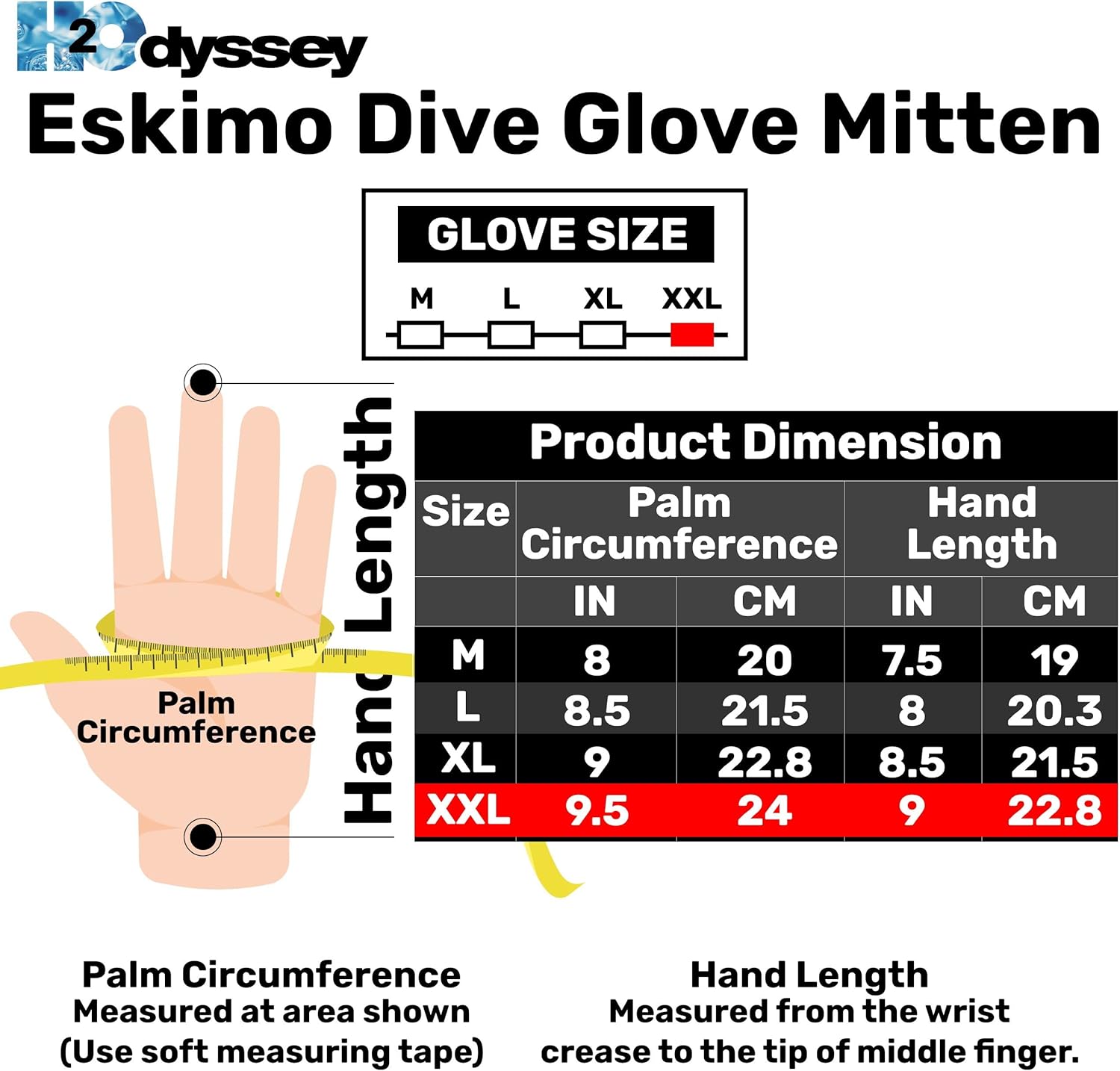 H2ODYSSEY 2Odyssey 6.5mm Eskimo Dive Glove Mitten - Hand Warming Gloves for Diving
