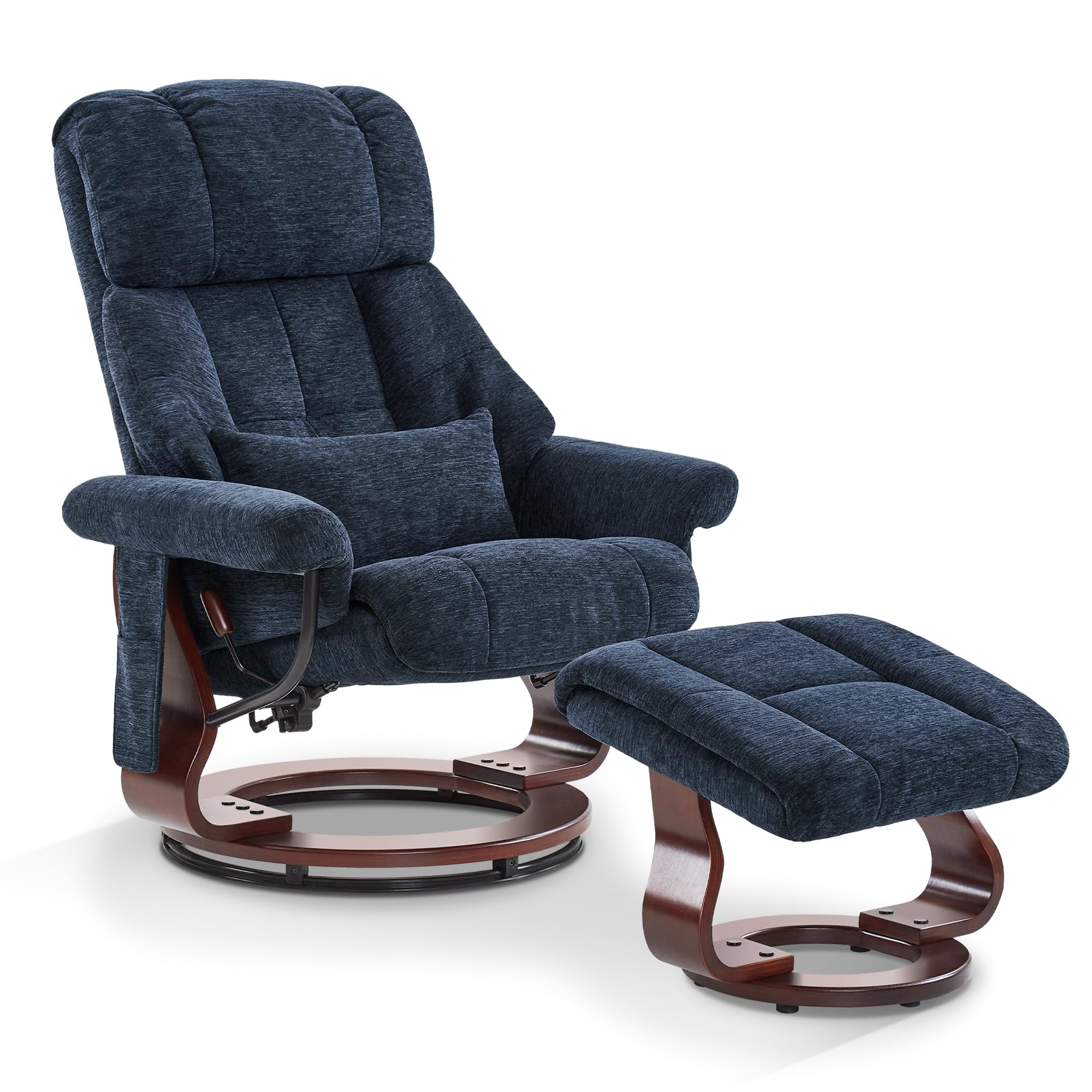 MCombo Swivel Recliner with Ottoman, Reclining Chair with Massage, Chenille Lounge Chair for Living Room Bedroom 4441 (Blue)