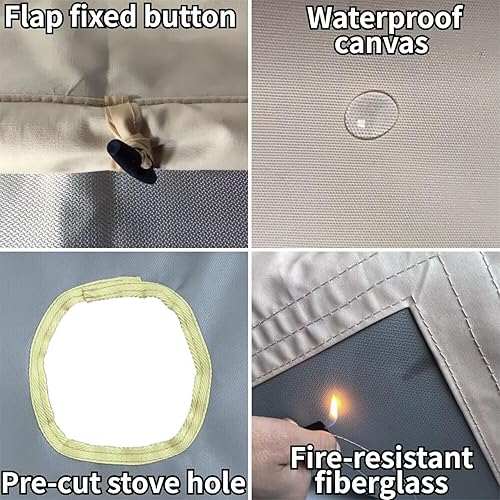 Miniatura 4 de DANCHEL OUTDOOR Gato de estufa de lona con solapa para diámetro. 4 "5.85 "Agujero resistente al fuego para campana, tienda de campaña, kit de gato