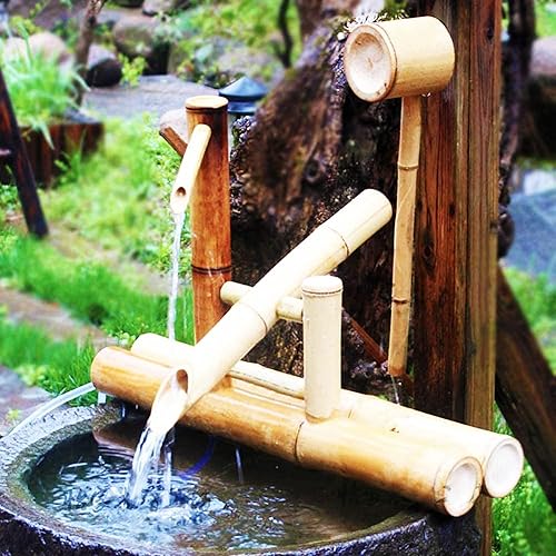 Miniatura 3 de Kit de fuente de bambú, con bomba y panel solar y filtro de agua, fuente de agua de bambú Feng Shui decoración de jardín, paisaje de características
