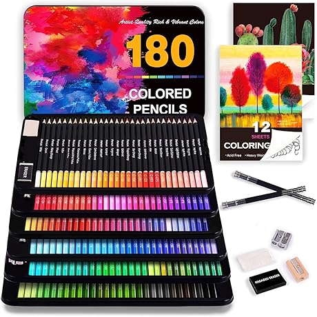 Brutfuner 180 Colored Pencil Set with Premium Art Accessories and Gift-Ready Tin...