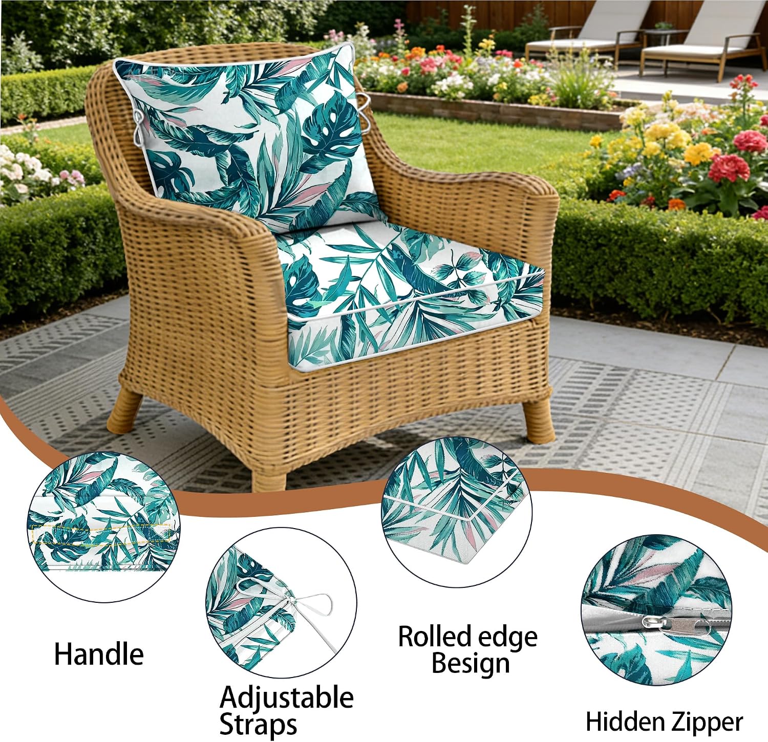 Outdoor Deep Seat Cushions 22 x 24 x 4 Inch Set of 2 Patio Furniture Replacement Cushions Waterproof,Outdoor Chair Cushion for Wicker Chair Sunbrella Couch Sofa,Hawaii