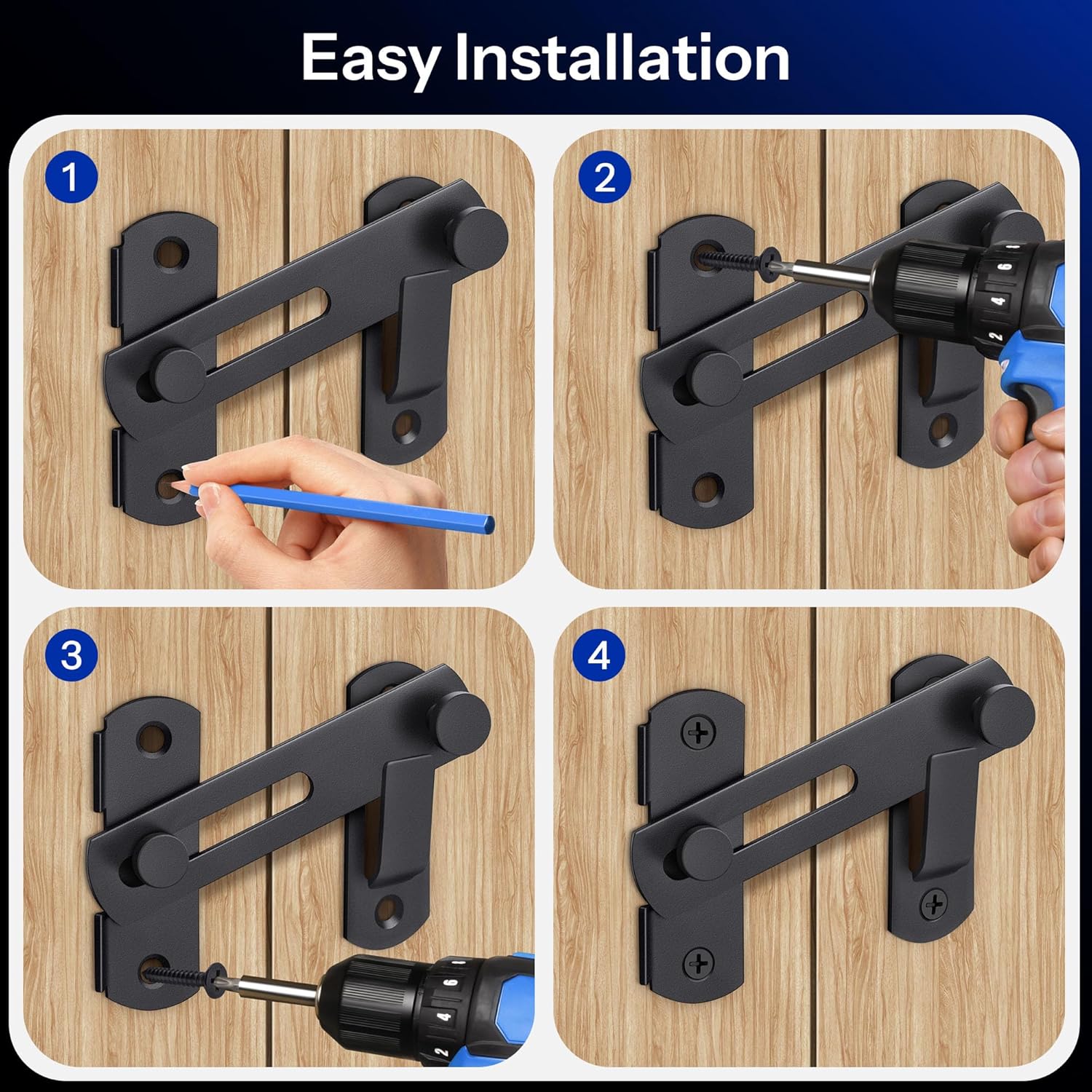 Barn Door Latch,180 Degree Flip Door Sliding Latch with Screws, Gate Latch Door Lock for Outdoor, Window, Fence, Pet Door, Sliding Door- Black