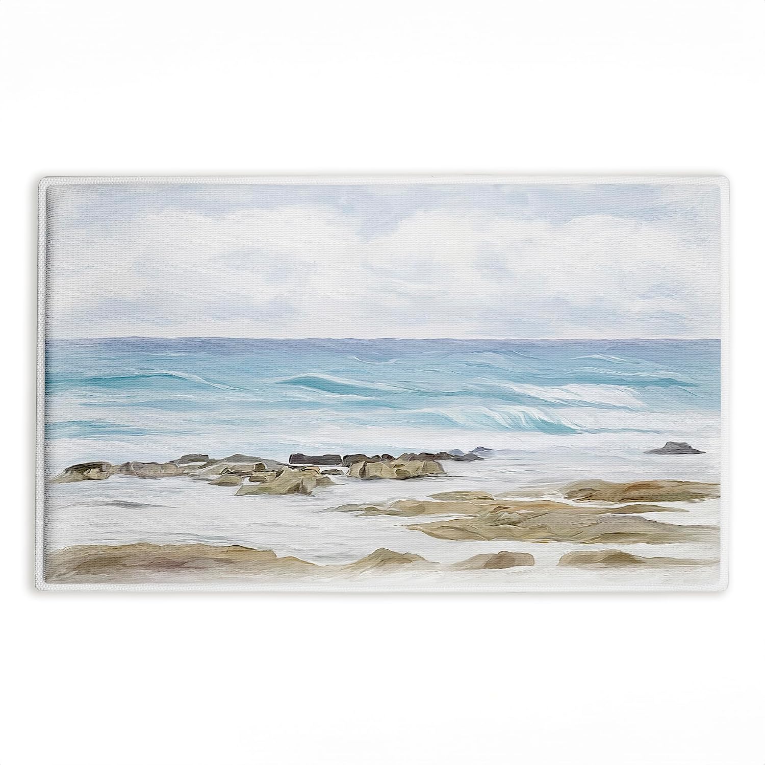 Stupell Industries Wave Therapy Rocky Shore Plush Bathroom Mat & Bath Rug, Soft Quick-Dry Non-Slip Bathroom Rug with Recycled Foam Cushion, Coastal Ocean Therapy Design by Ramona Murdock, 18"x30"