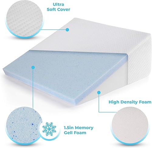 Miniatura 3 de Healthex - Cojín en cuña de espuma viscoelástica con gel de enfriamiento para cama cojín de soporte elevado para el dolor de espalda baja reflujo