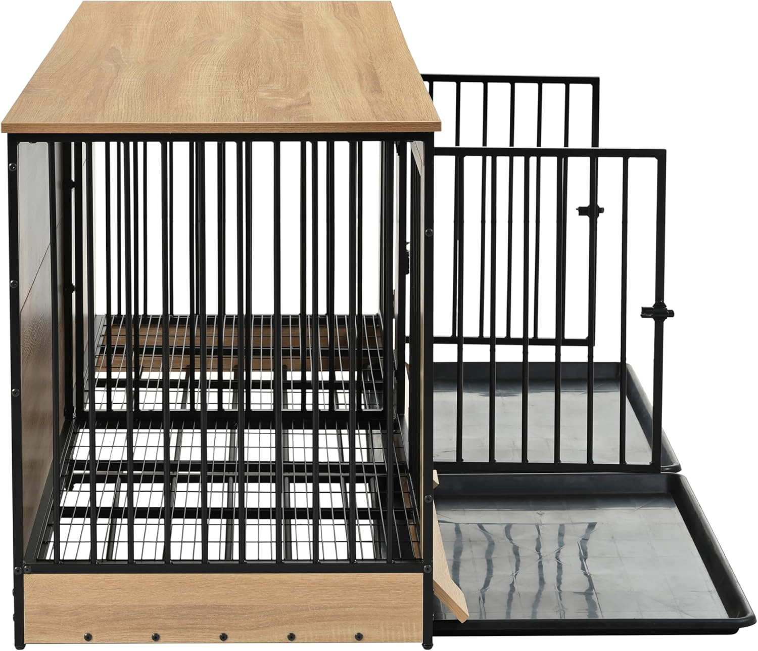 Millies Double XL Dog Crate Furniture with Divider, 2-in-1 Wooden Dog Kennel with Tray, Durable MDF and Iron Dog Cage for Medium and Large Dogs, Black and Natural