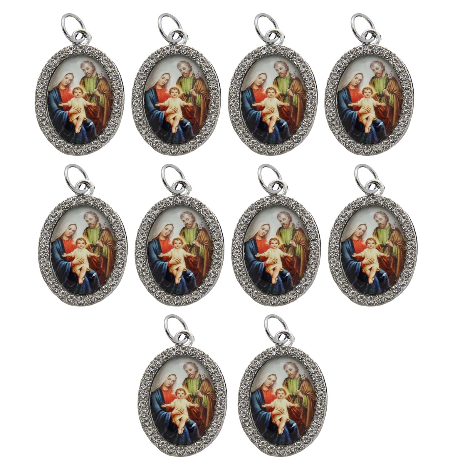 Elnwnnkc 10Pcs Metal Rhinestones Religious Figure Oval Pendant Charm for Necklaces Keychains Bracelets Jewelry Making Pendant Charm