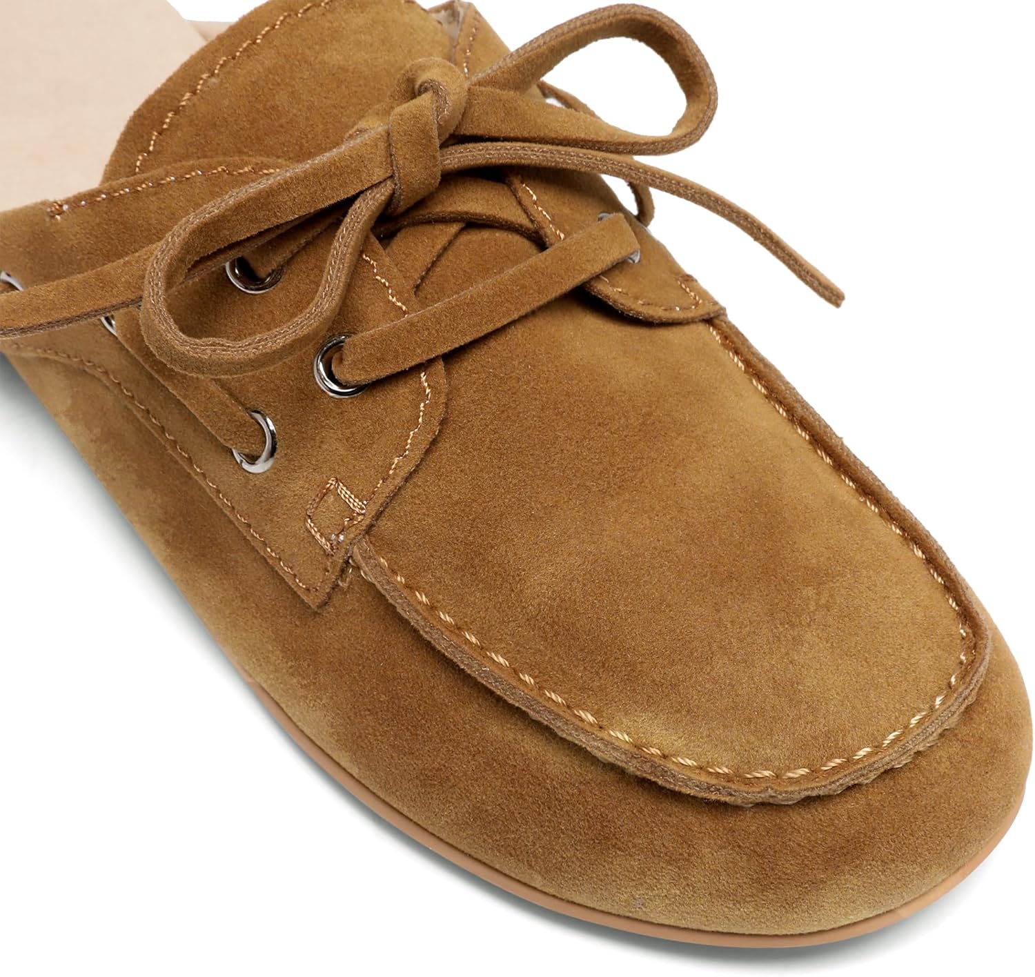 Black Suede Mules for Women Bow Lace up Slip-on Flat Loafers Comfortable Round Toe Casual Boat Slippers Shoes - Image 7