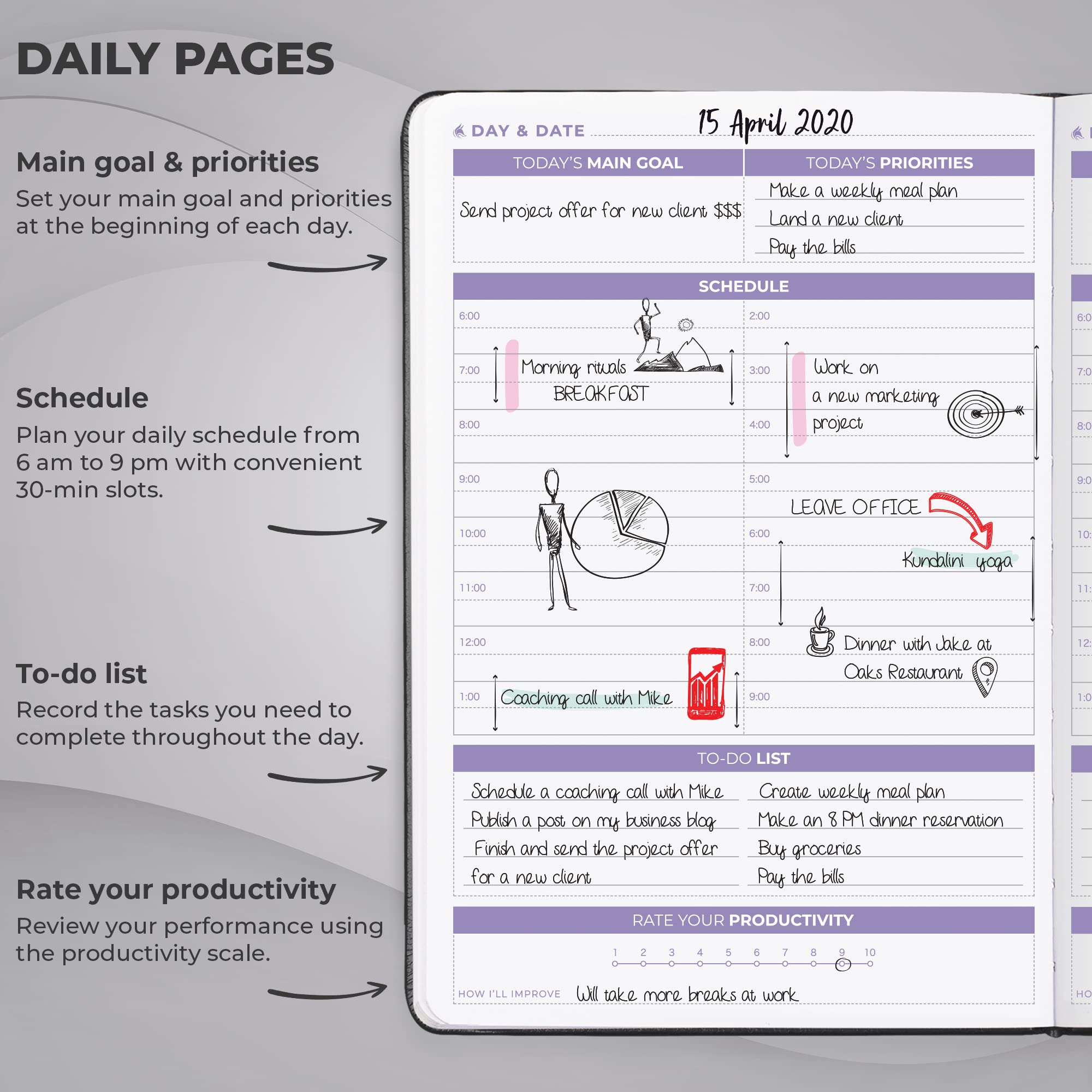 Clever Fox Daily Planner 2nd Edition, Undated Time Block Task Organizer with Hourly Schedule & To-do list, A5 - Image 3