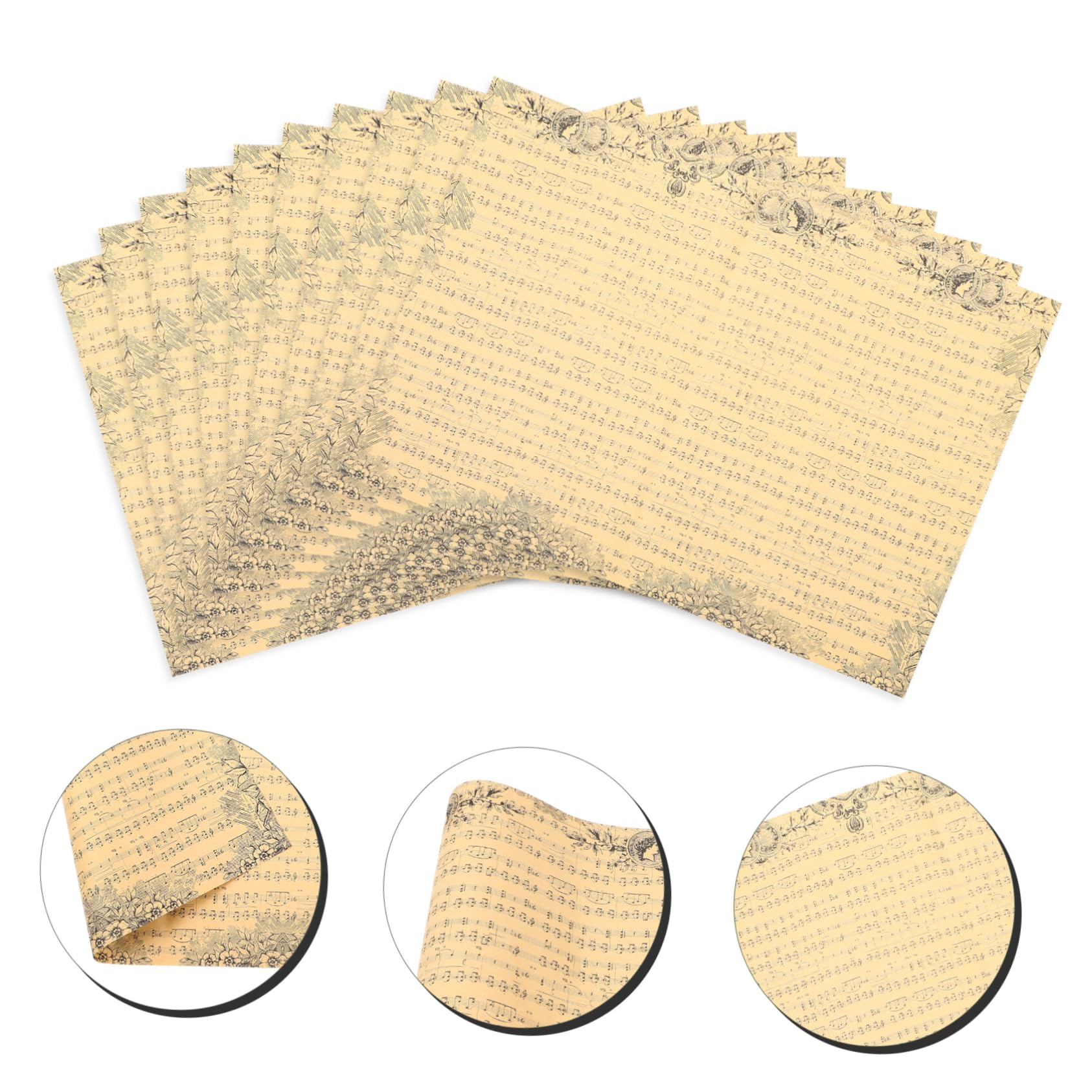 Gatuida Carta da Regalo Vintage per Bouquet di Fiori Note Musicali Nere, Set da 20 Fogli in Carta Kraft Resistente, Confezionamento Floreale per Regali Natalizi e Festività