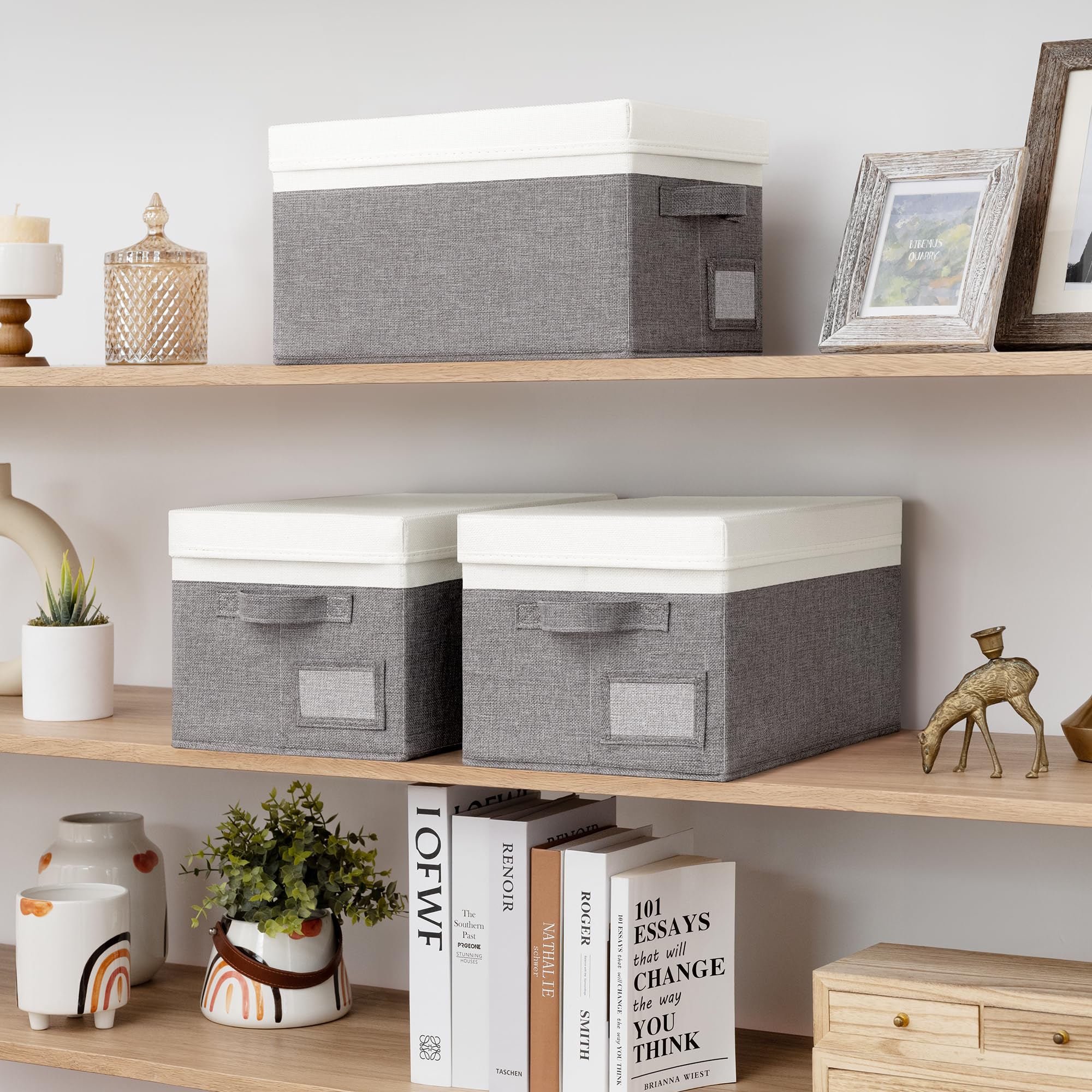 GRANNY SAYS Storage Boxes with Lids Fabric, Pack of 3 Top of Wardrobe Storage Boxes, Wardrobe Clothes Organisers - Image 4