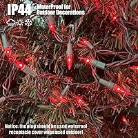 Vista 3 de HISHINY Luces de Navidad, 100 unidades, luces rojas para árbol de Navidad con cable verde para decoración de Navidad al aire libre e
