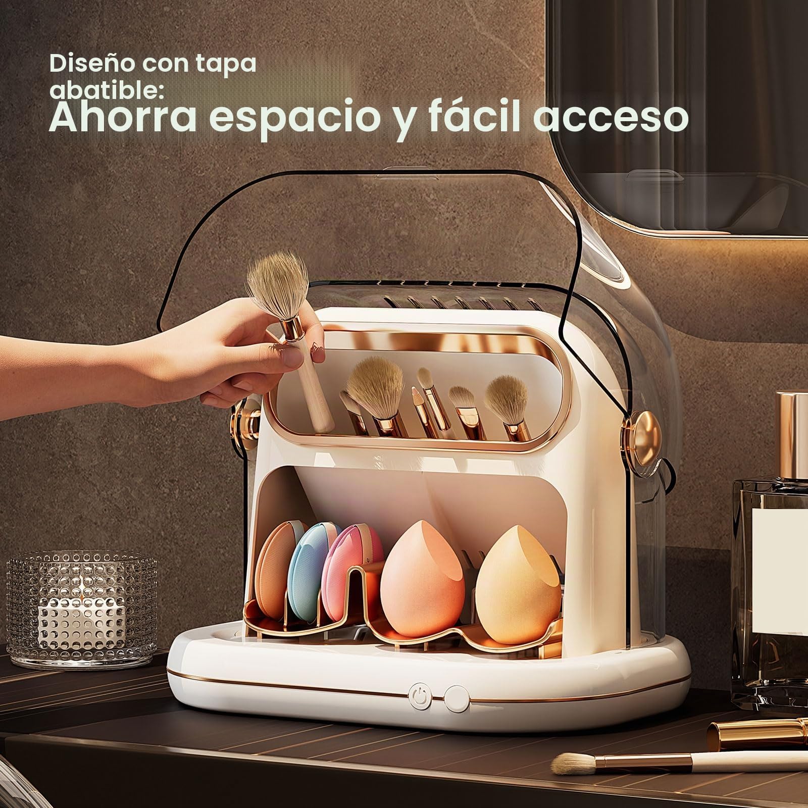 Máquina Secadora Eléctrica de Brochas de Maquillaje, 3 En 1, Secador Automático de Brochas de Maquillaje y Almacenamiento con Tapa