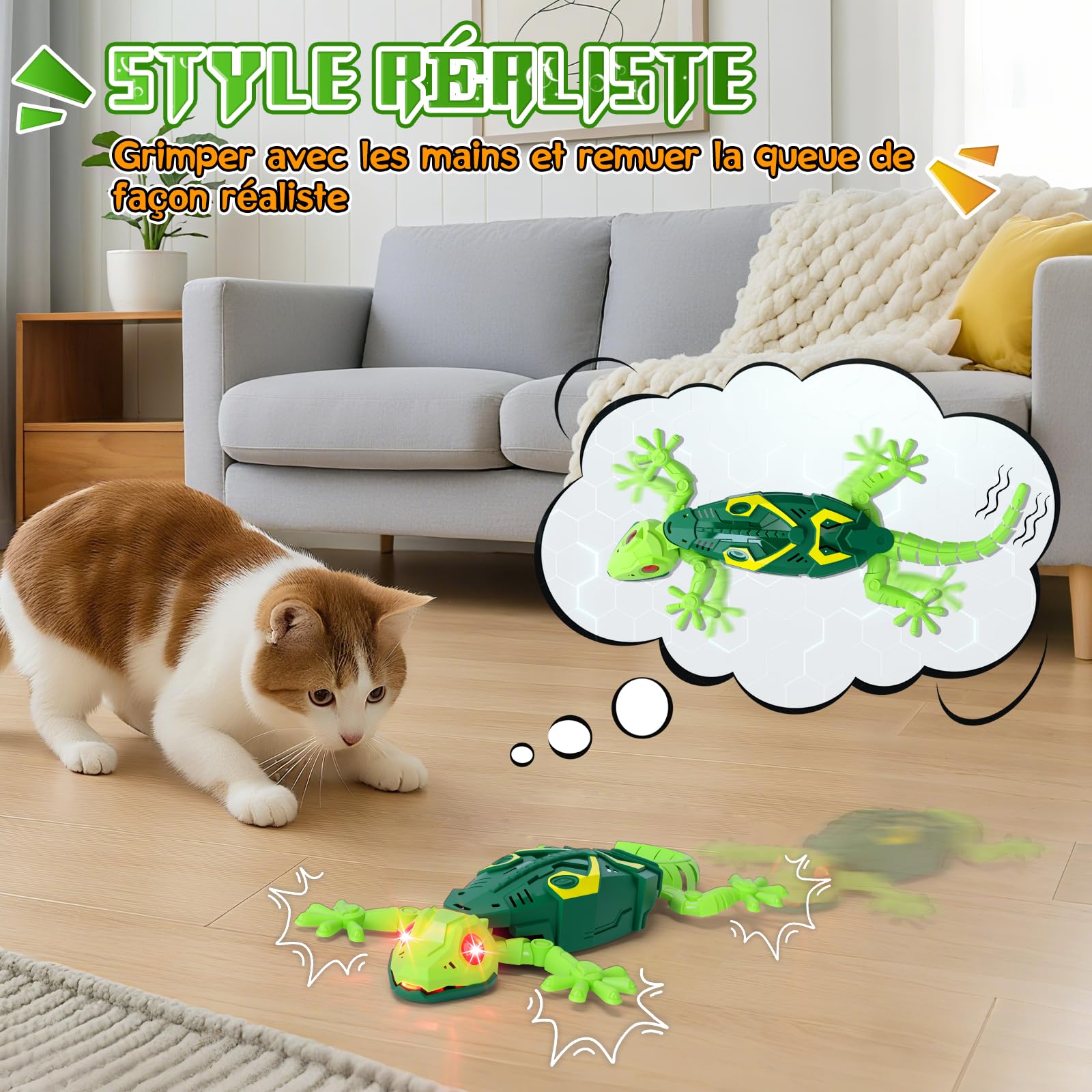 Charmofun Gecko Radiocommandé, lezard Télécommandé avec Yeux LED Lumineux, lezard Qui Grimpe Au Mur, Mouvements réalistes, Direction réglable, Jouet Cadeau interactif pour Enfants 3+ Ans (Vert)