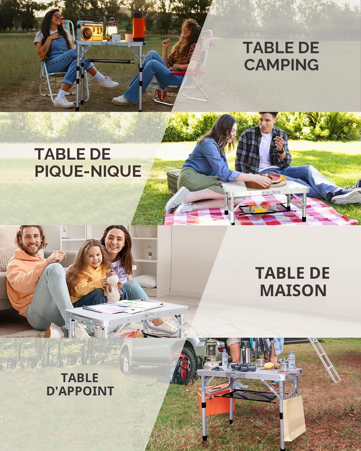Table de Camping Pliante Sportneer 4 Hauteurs Réglables 60×40 cm Aluminium
