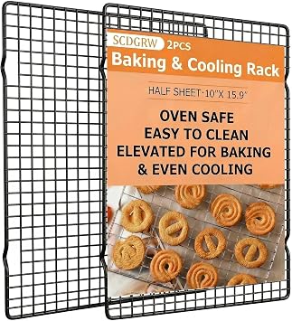 Cooling Racks for Cooking 2-Pack, 10" x 16" No Warp Heavy Duty Metal Wire Rack - Fits Half Sheet & Jelly Roll Pan, Oven & Dishwasher Safe 575F, Rust Resistant, for Baking, Roasting & Grilling