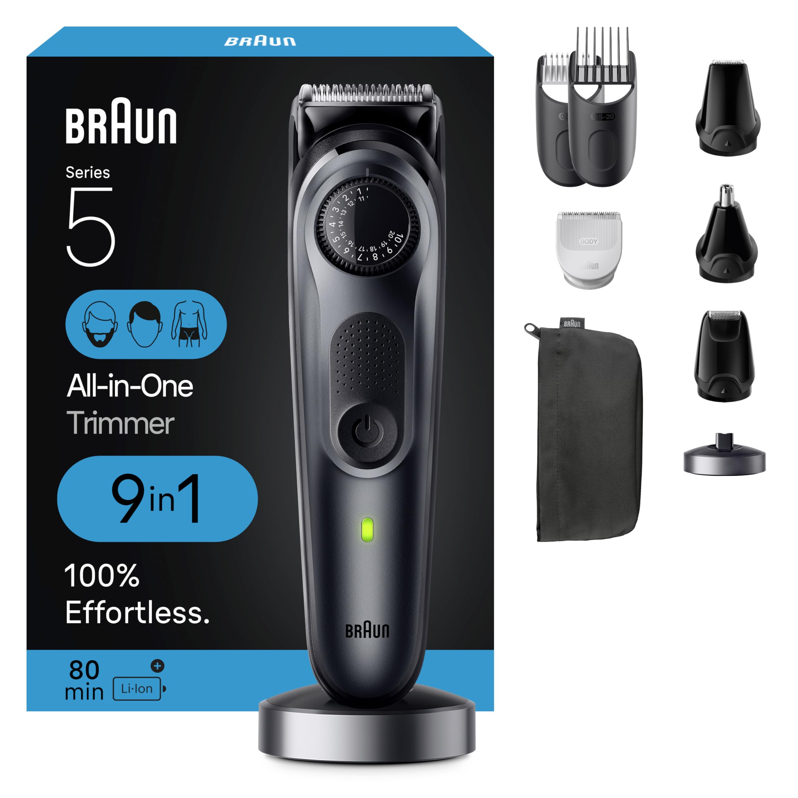 All-in-One Style Kit Series 5 5490, 9-in-1 Trimmer for Men with Beard Trimmer, Body Trimmer for Manscaping, Hair Clippers & More, Ultra-Sharp Blade, 40 Length Settings, Waterproof