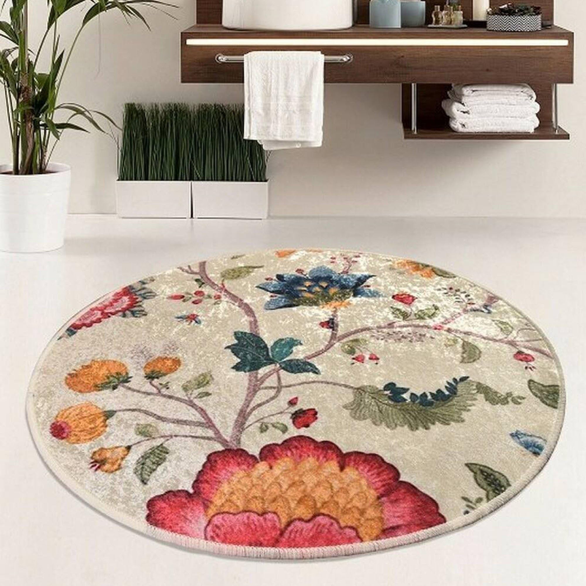 Alfombra de baño Dmora Albano 100x100 cm Multicolor, Forma Redonda, Lavable en Lavadora, Antideslizante