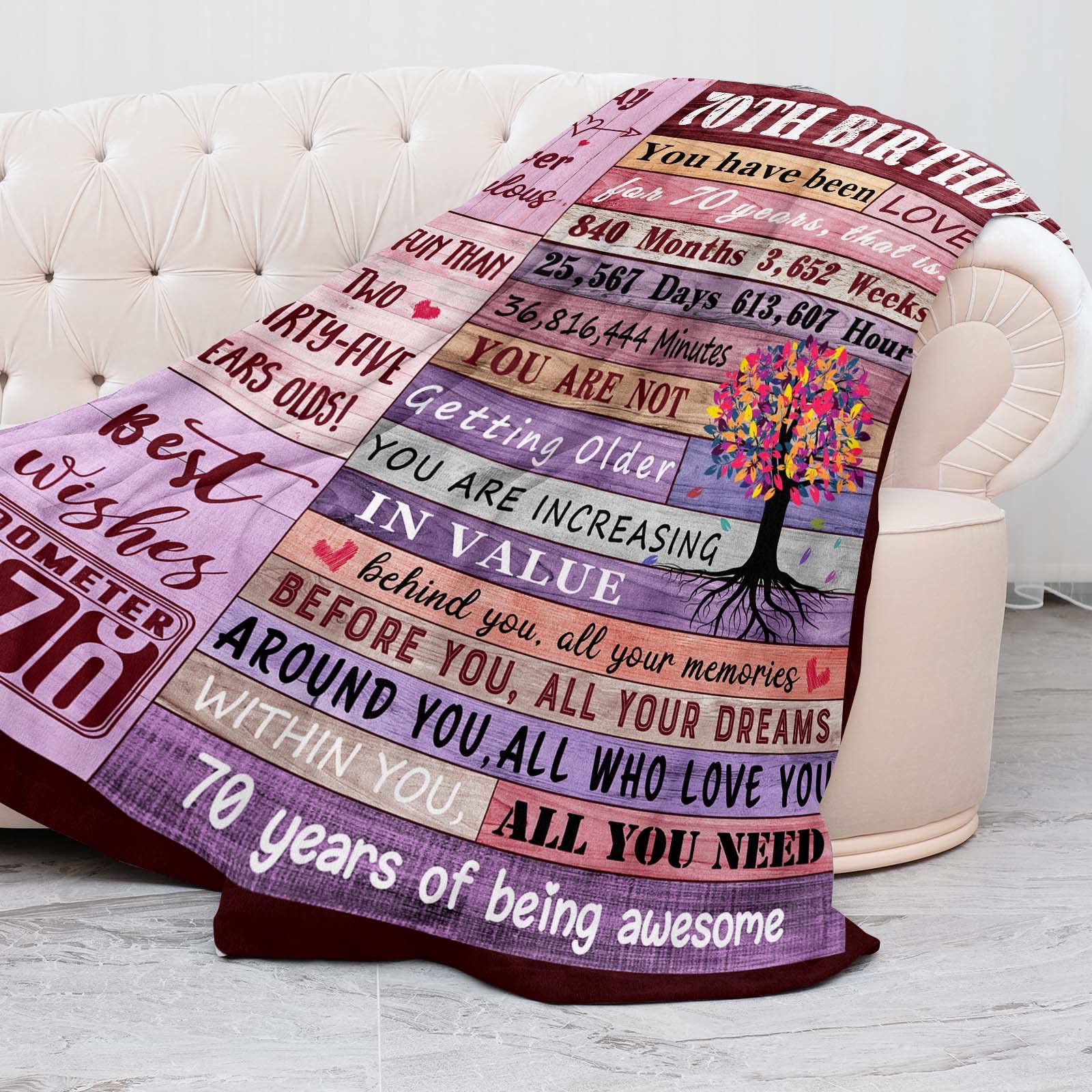 Regalo per 70° compleanno per donne, coperta da 127 x 152,4 cm