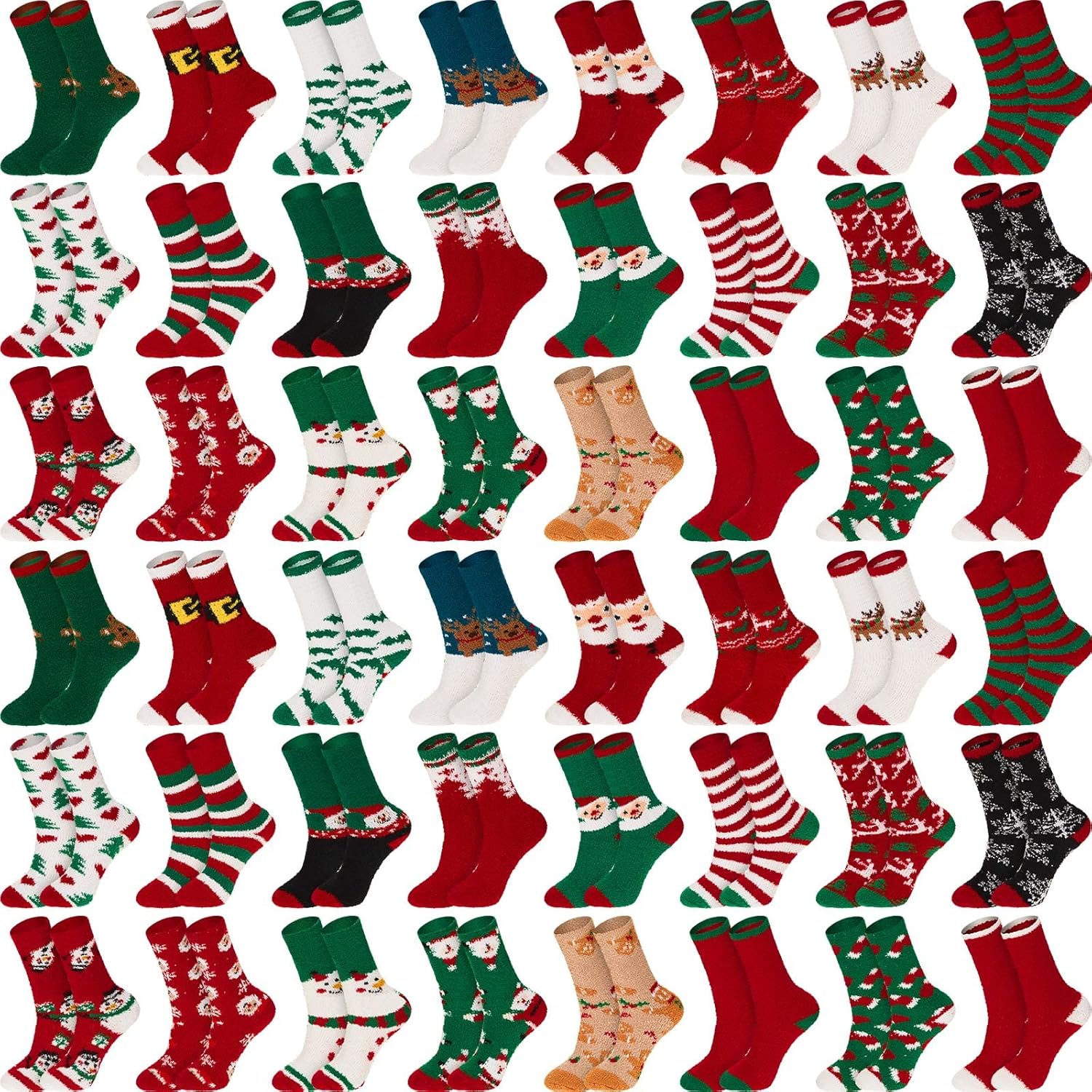 48 Pairs Christmas Fuzzy Socks Bulk for Women Men Holiday Winter Warm Slipper Xmas Snowman Fluffy Santa Socks Gifts