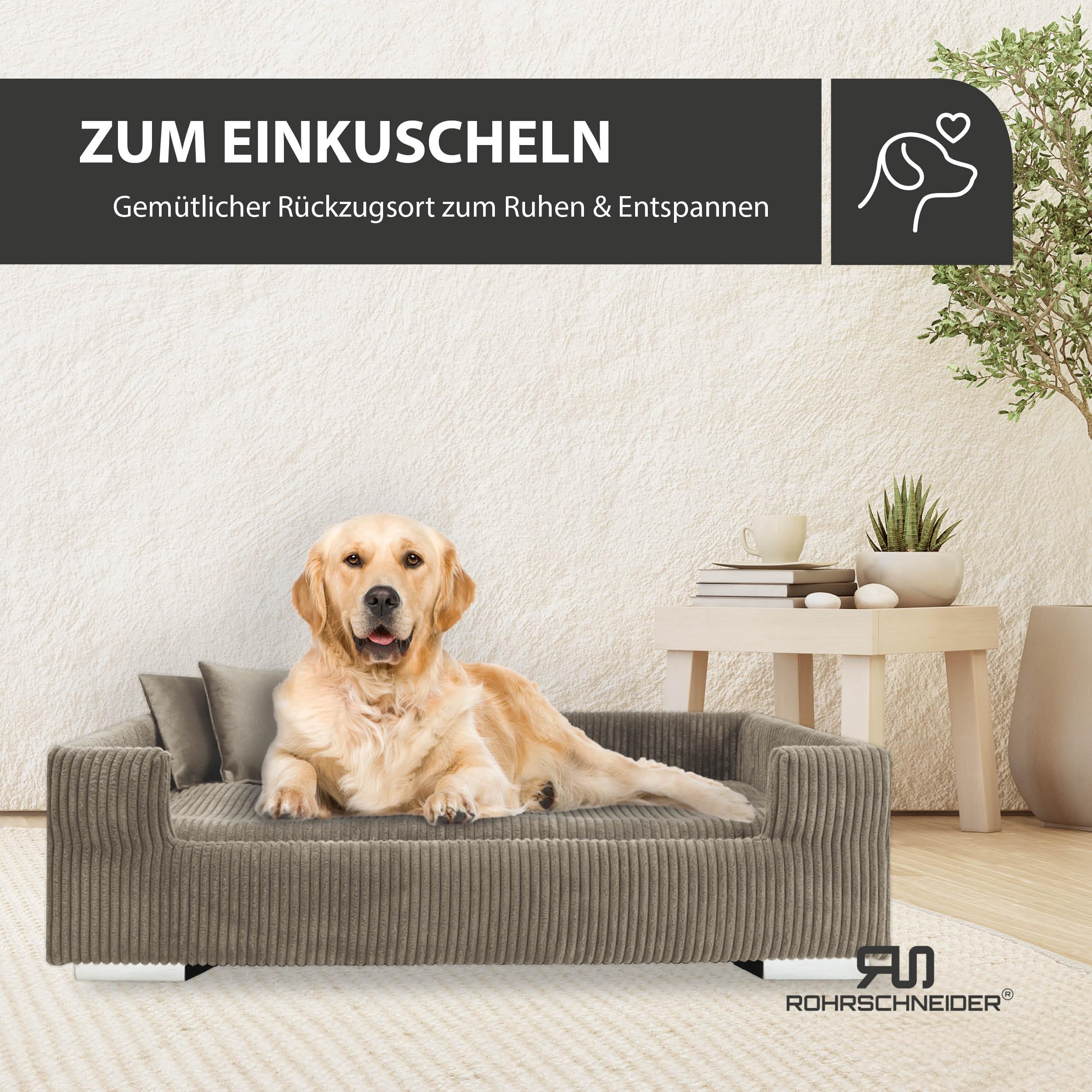 Rohrschneider Hundesofa Cord für mittelgr. & gr. Hunde, waschbar, Taupe