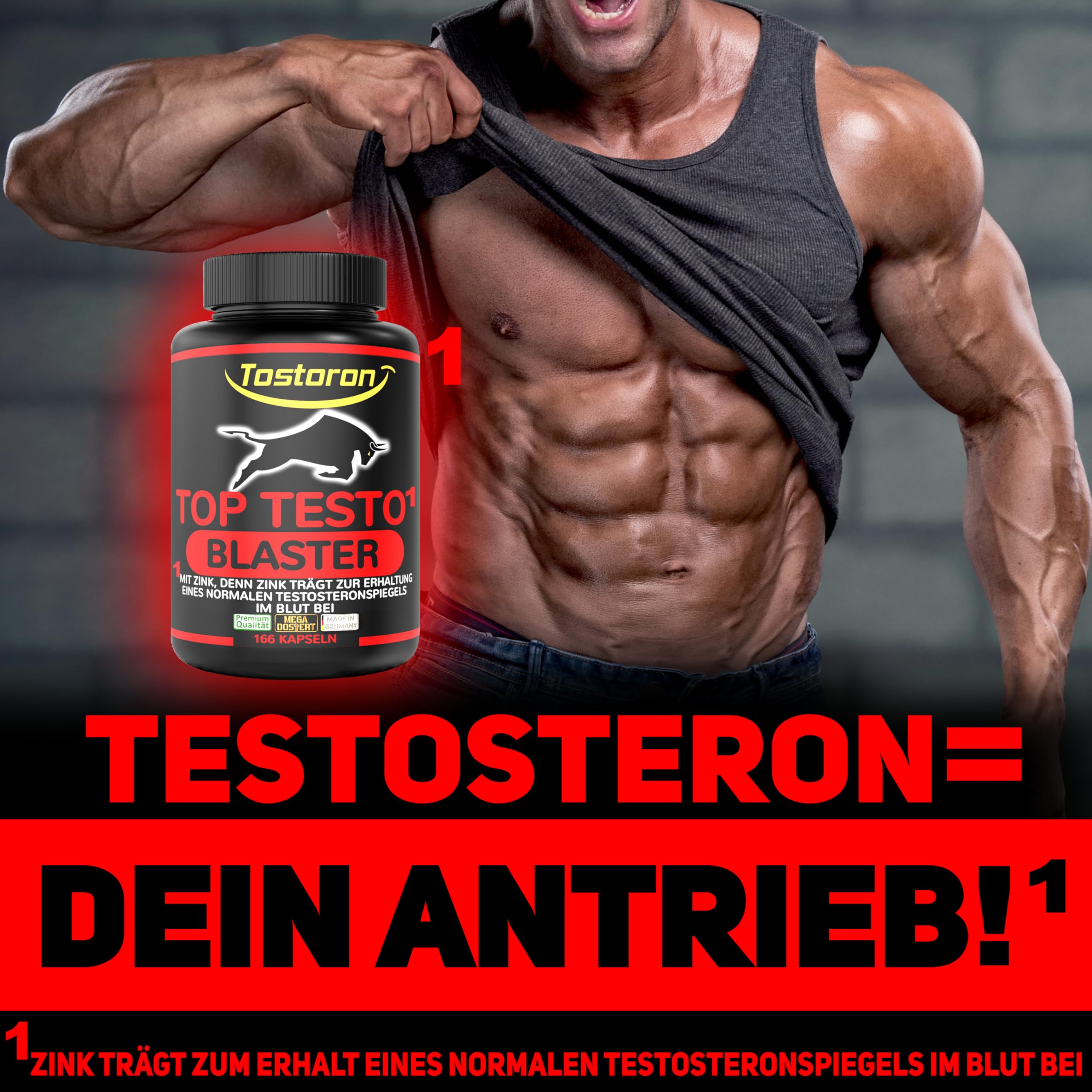 TOP TESTO¹ BLASTER hochdosiert ¹Zink trägt zum Erhalt eines normalen TESTOSTERONSPIEGELS bei - 166 Kapseln TRIBULUS, MACA SCHWARZ, Arginin, Citrullin, Cordyceps, mit 14 MEGA Zutaten, 1 Dose (1x134,1g)