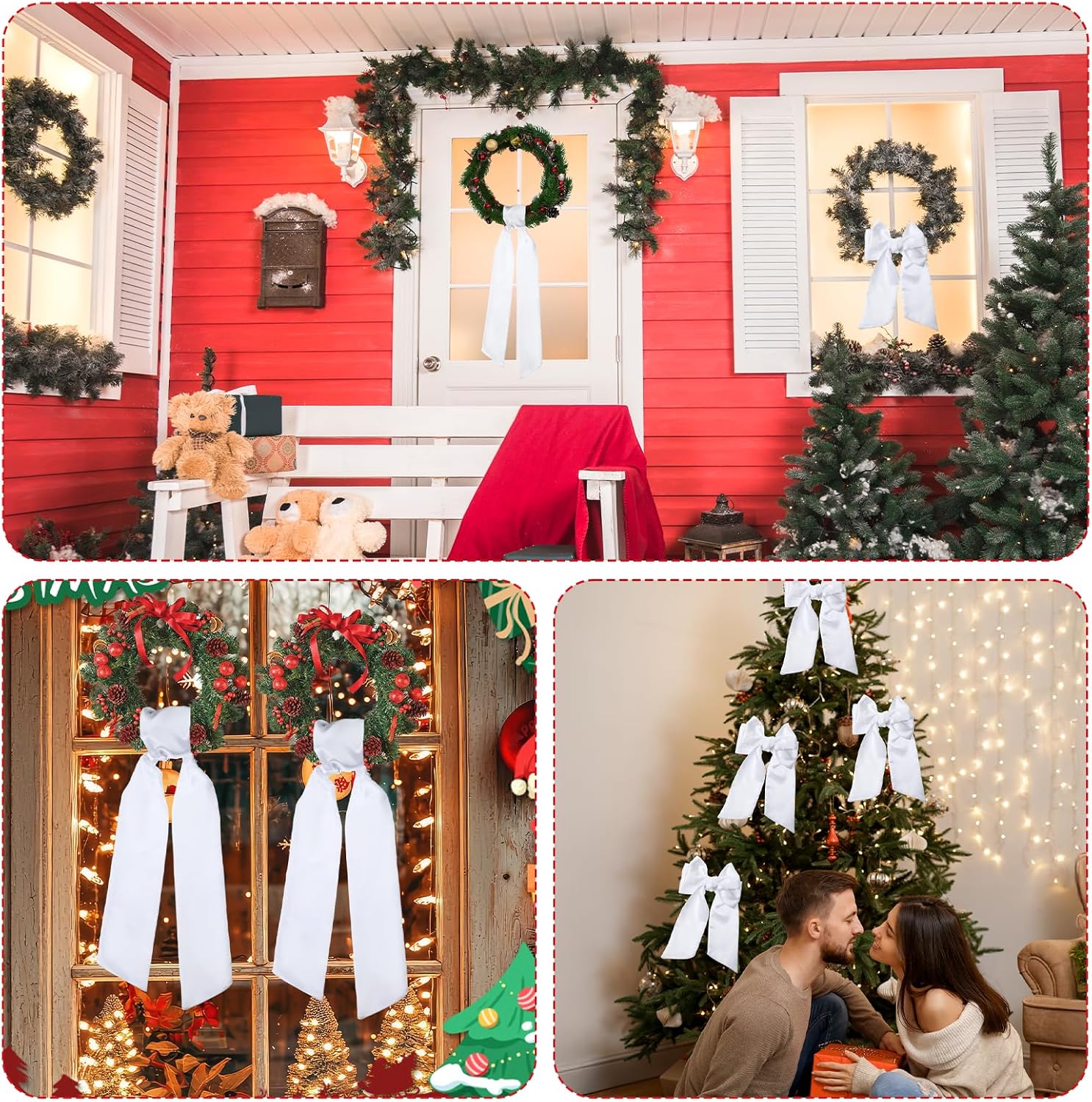 DIY Holiday Wreath Sash Blank - 2 Pack White Embroidered Plain Sash for Christmas Halloween Door Decor, 4.7" x 55" Front Door Wreath Accessories for Yard Wall & Outdoor Decoration