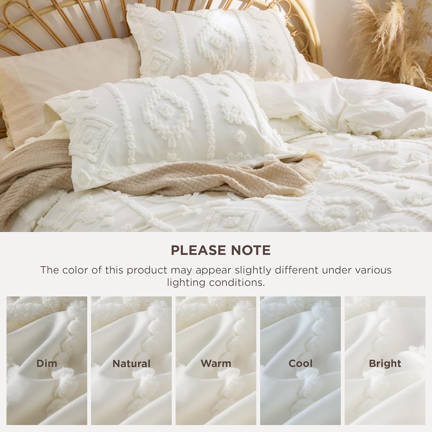 Bedsure Boho Duvet Cover Queen Size - Tufted Boho Bedding, Farmhouse-Style Distressed Vintage Embroidery Bedding for All Seasons, 3 Pieces, 1 Soft Jacquard Queen Comforter Cover and 2 Pillow Shams